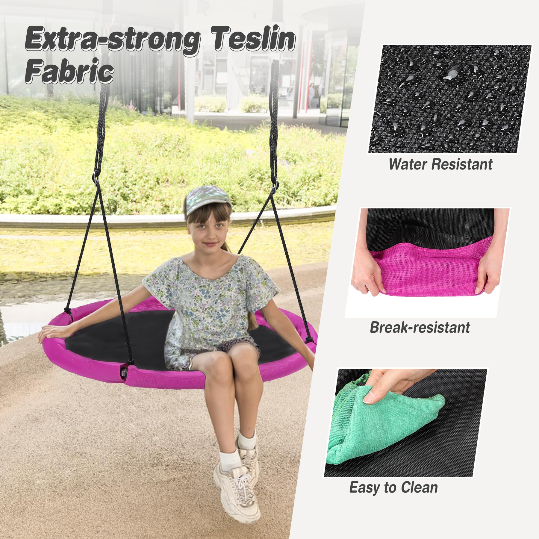 43" Tree Swing for Kids Outdoor, Waterproof Large Round Flying Saucer Swings for Trees and Swingset, Strong Heavy Duty for Outside Playground, 500LBS Weight Capacity, Purple