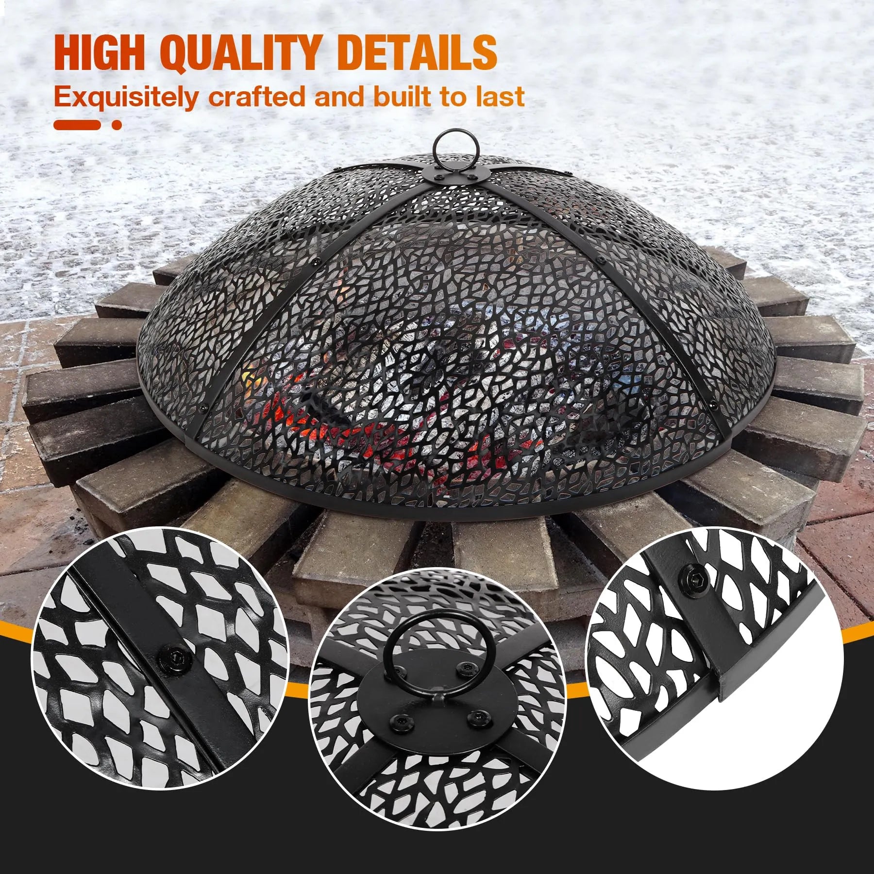30Inch Fire Pit Spark Screen, Collapsible Fire Pit Screen Round with Handle