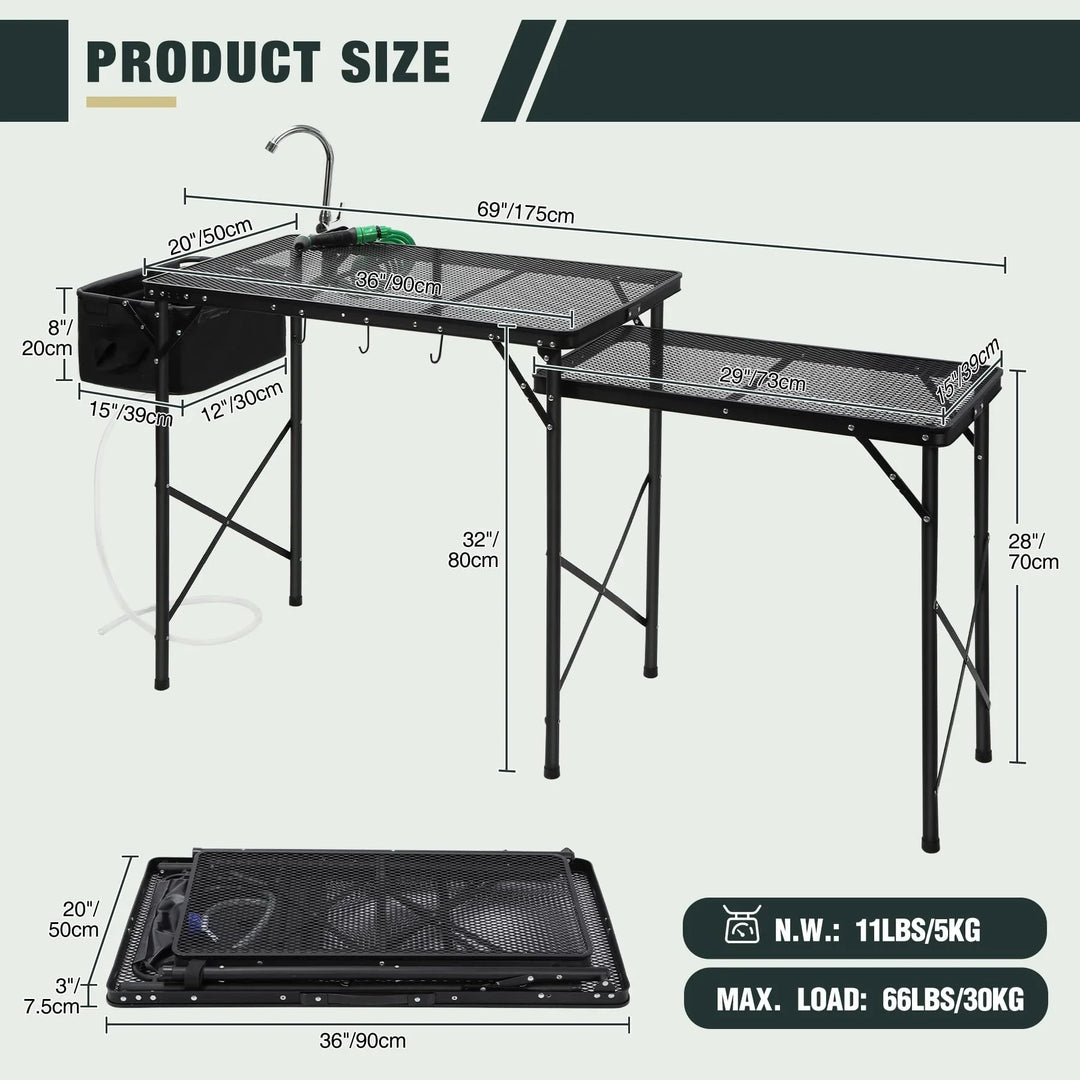 Mesa de cocina portátil para acampar con organizador de almacenamiento para exteriores