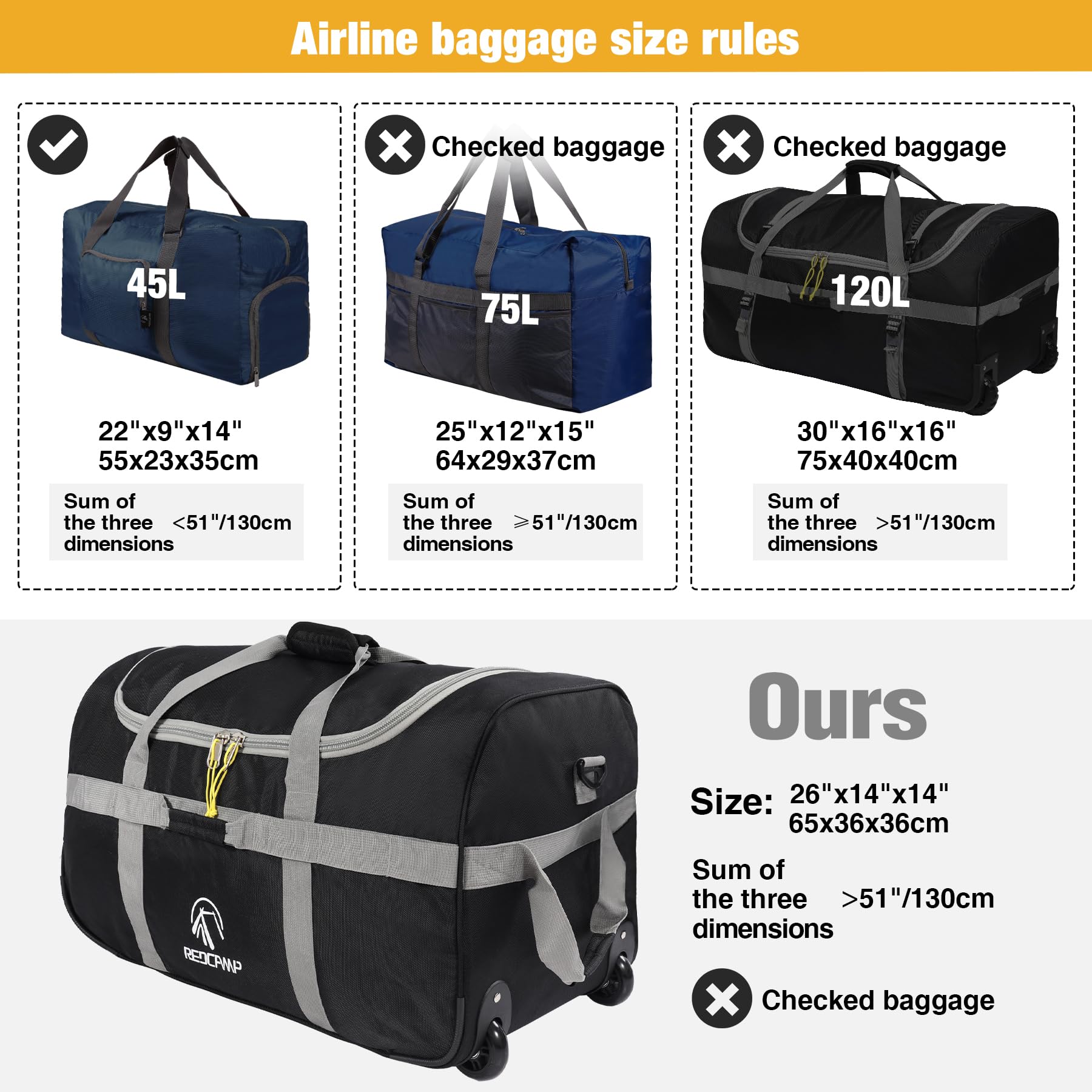 Foldable Wheeled Duffle Bag 85L / 120L