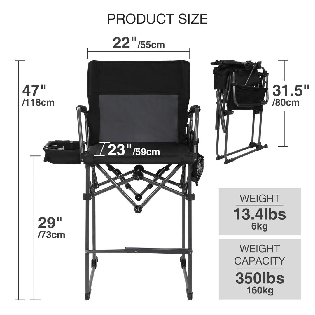 31-Inch Extra Tall Folding Chair, Tall Camping Chair with High Back, Hard Arms and Footrest