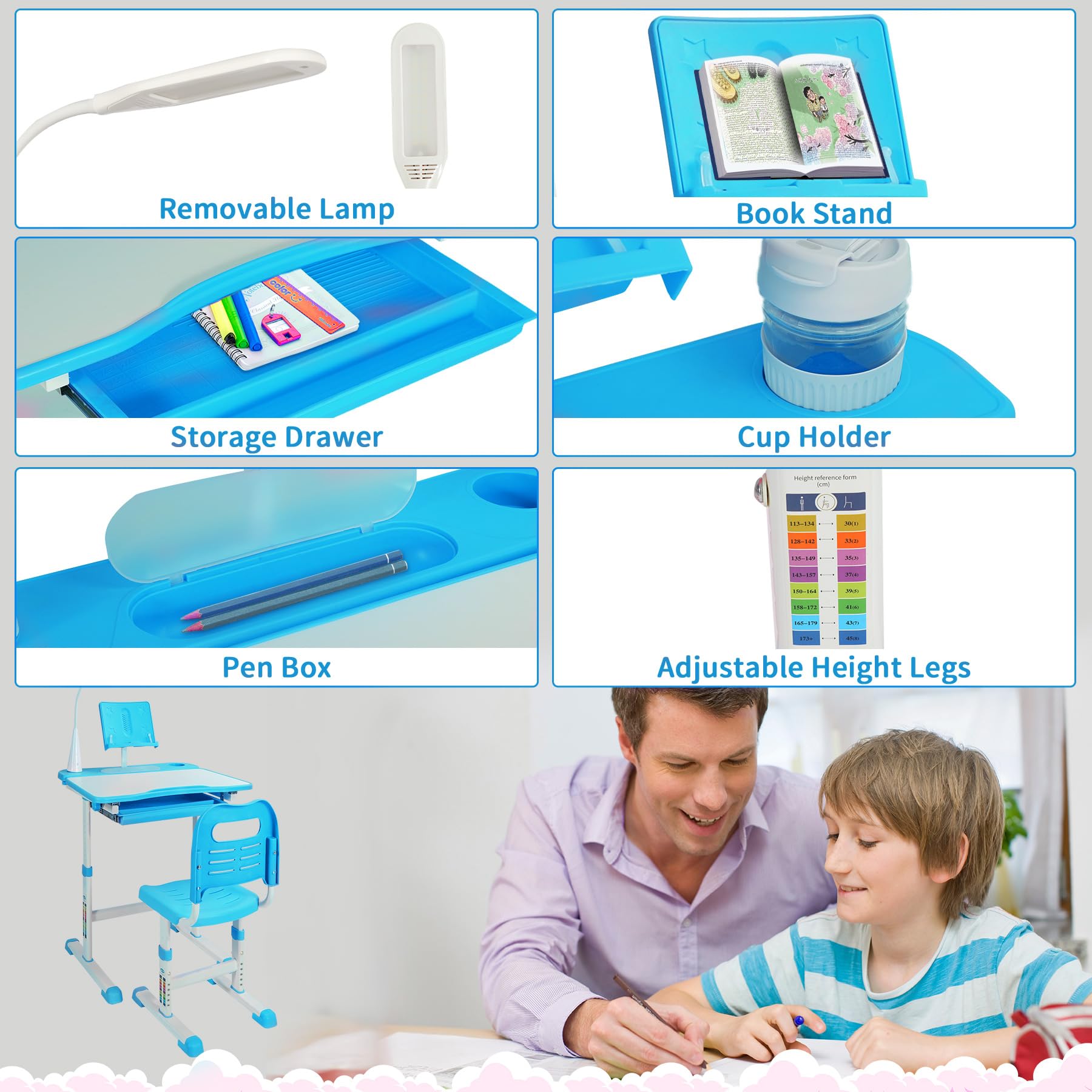 REDCAMP Adjustable Student Desk and Chair Set with Drawing Tilt Desktop
