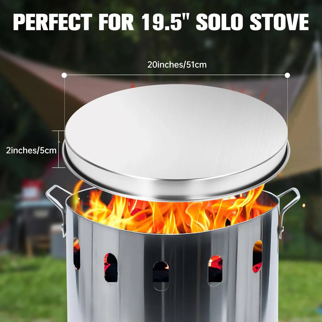 20" Fire Pit Cover Lid for Solo Stove Bonfire, Round Stainless Steel Fire Pit Top Metal Cover, Heavy Duty Outdoor Patio Camping Accessory for Protection and Tabletop Use