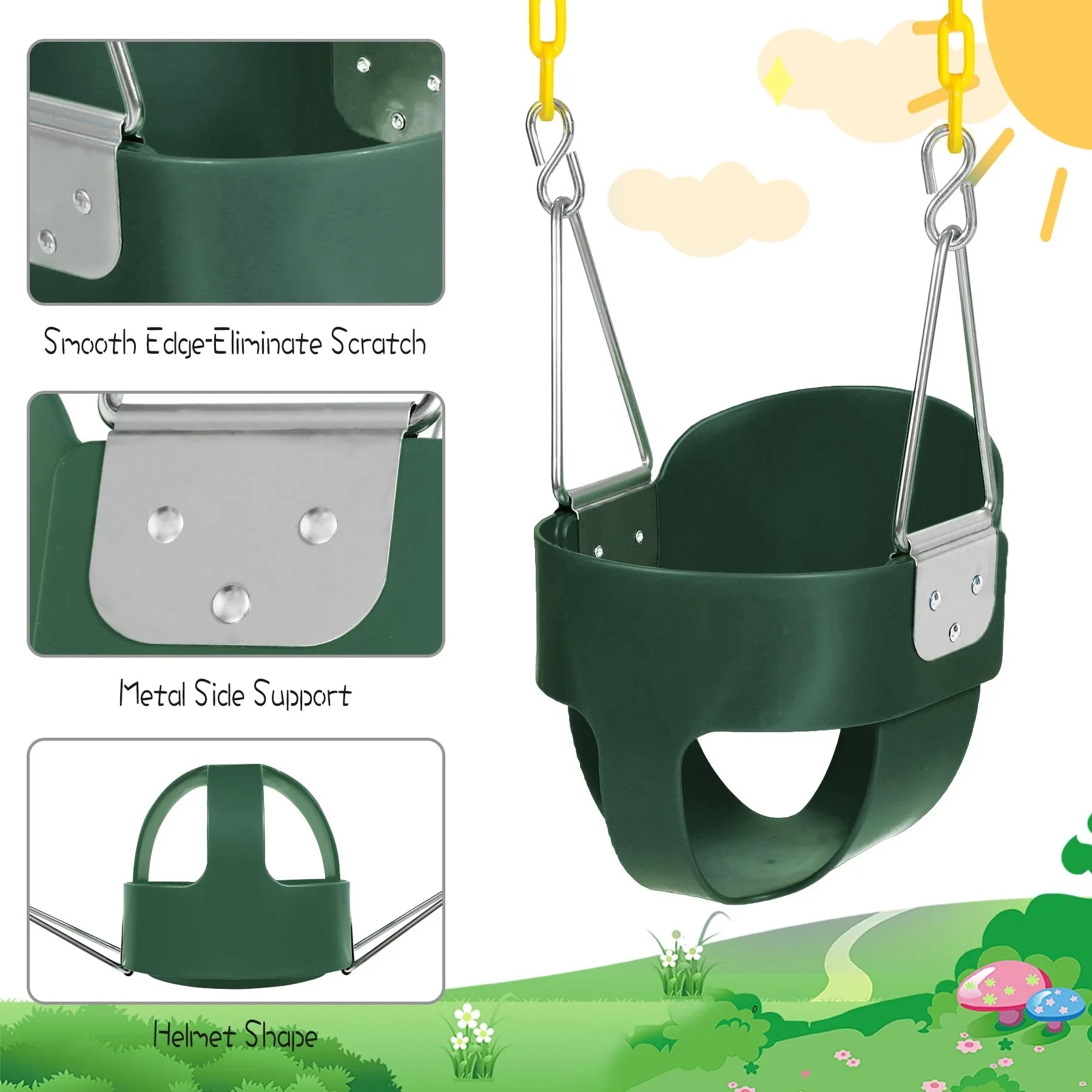 Kids High Back Bucket Swings with Coated Chains