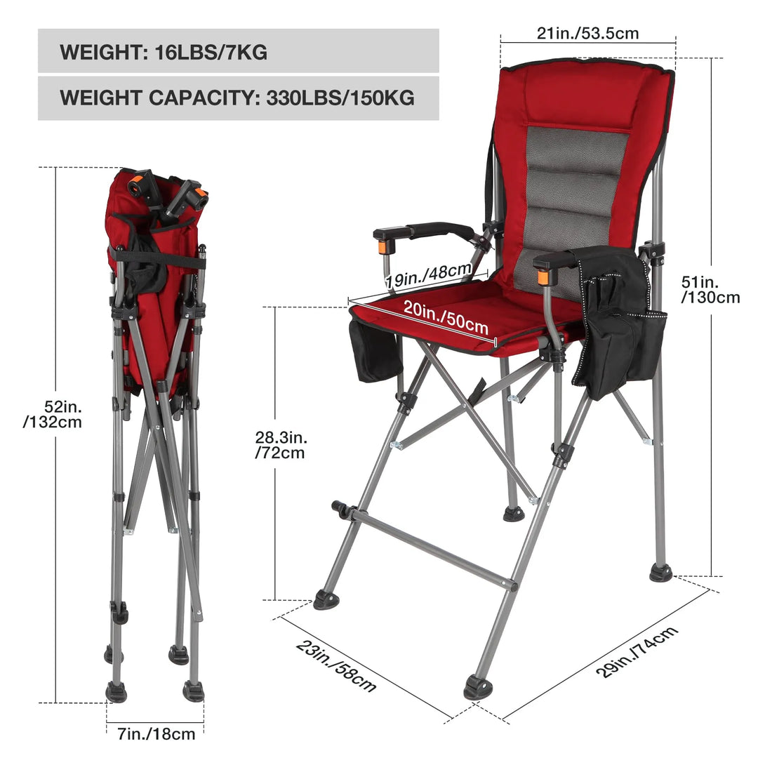 31-Inch Extra Tall Folding Chair, Tall Camping Chair with High Back, Hard Arms and Footrest
