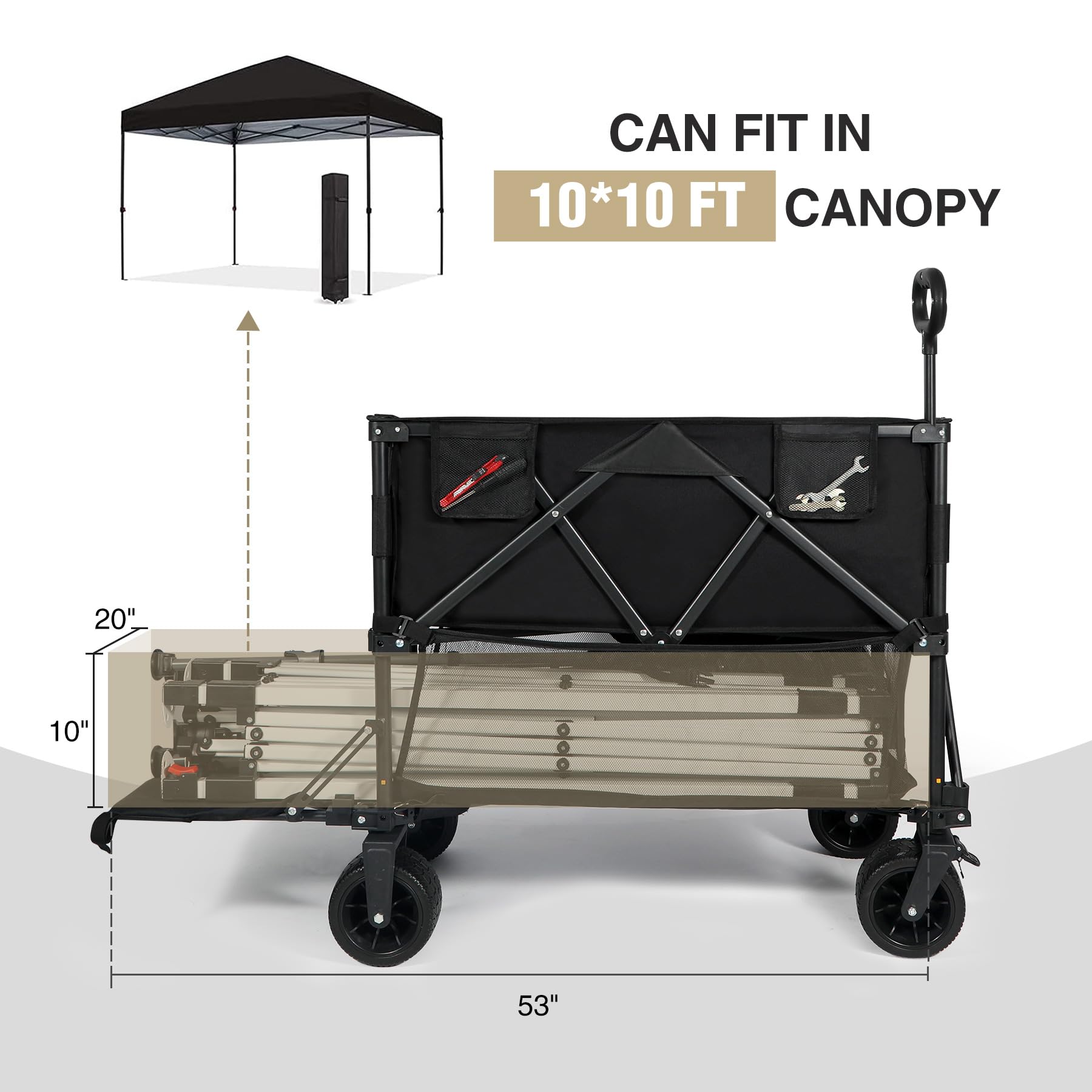 REDCAMP 400 lbs Double Decker Folding Wagon with 46-Inch Shelf