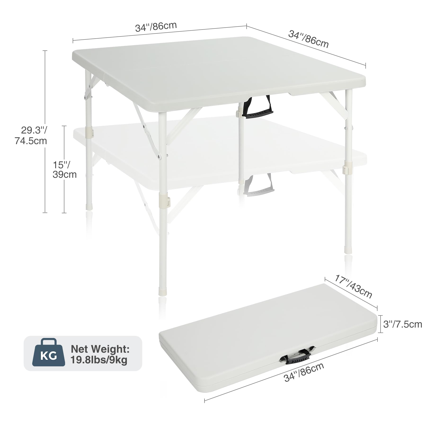 Table à cartes carrée légère et portable avec pieds pliables 