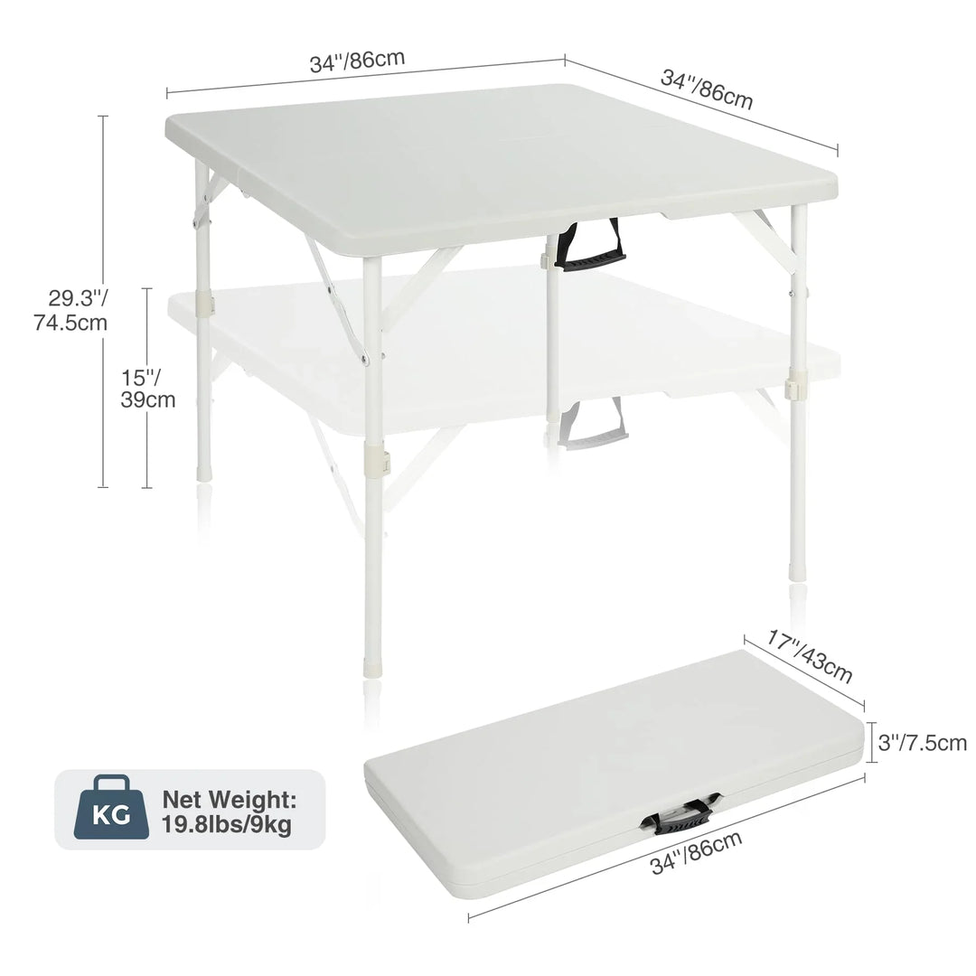 Table à cartes carrée légère et portable avec pieds pliables 