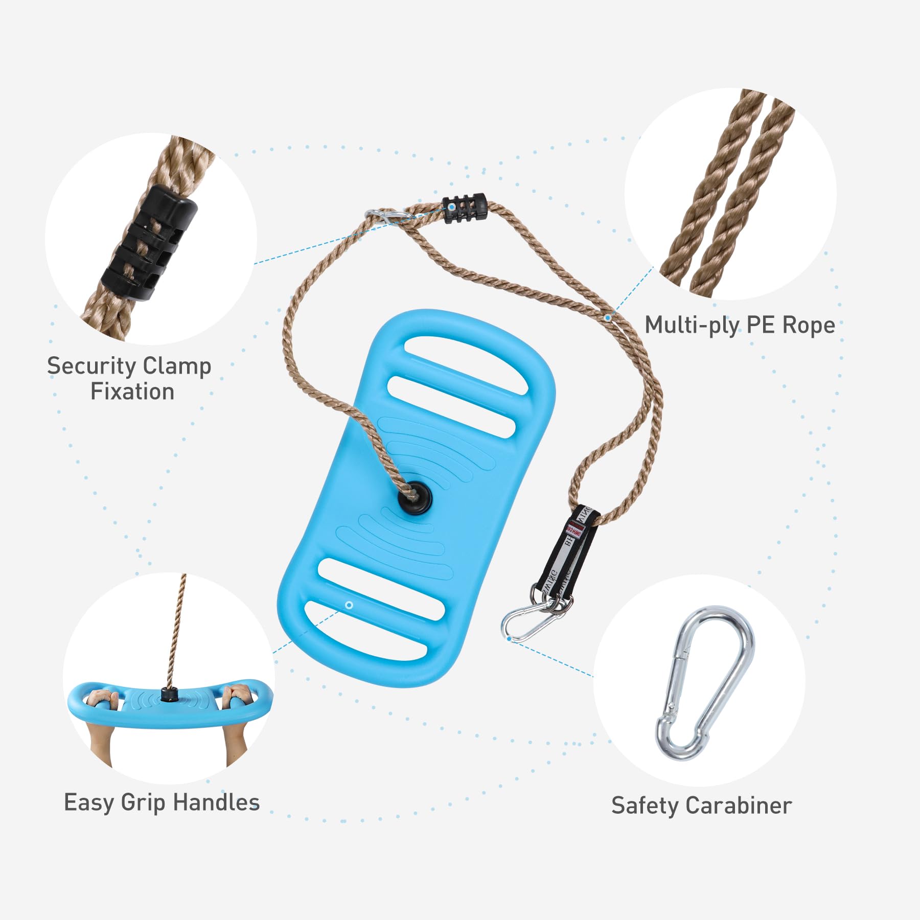 Tree Swing for Kids, 3-in-1 Longboard Climbing Rope Swing, Adjustable Disc Seat and Tangle-Free Rope for Indoor or Outdoor Playground Playset, Up to 600 lbs, Blue