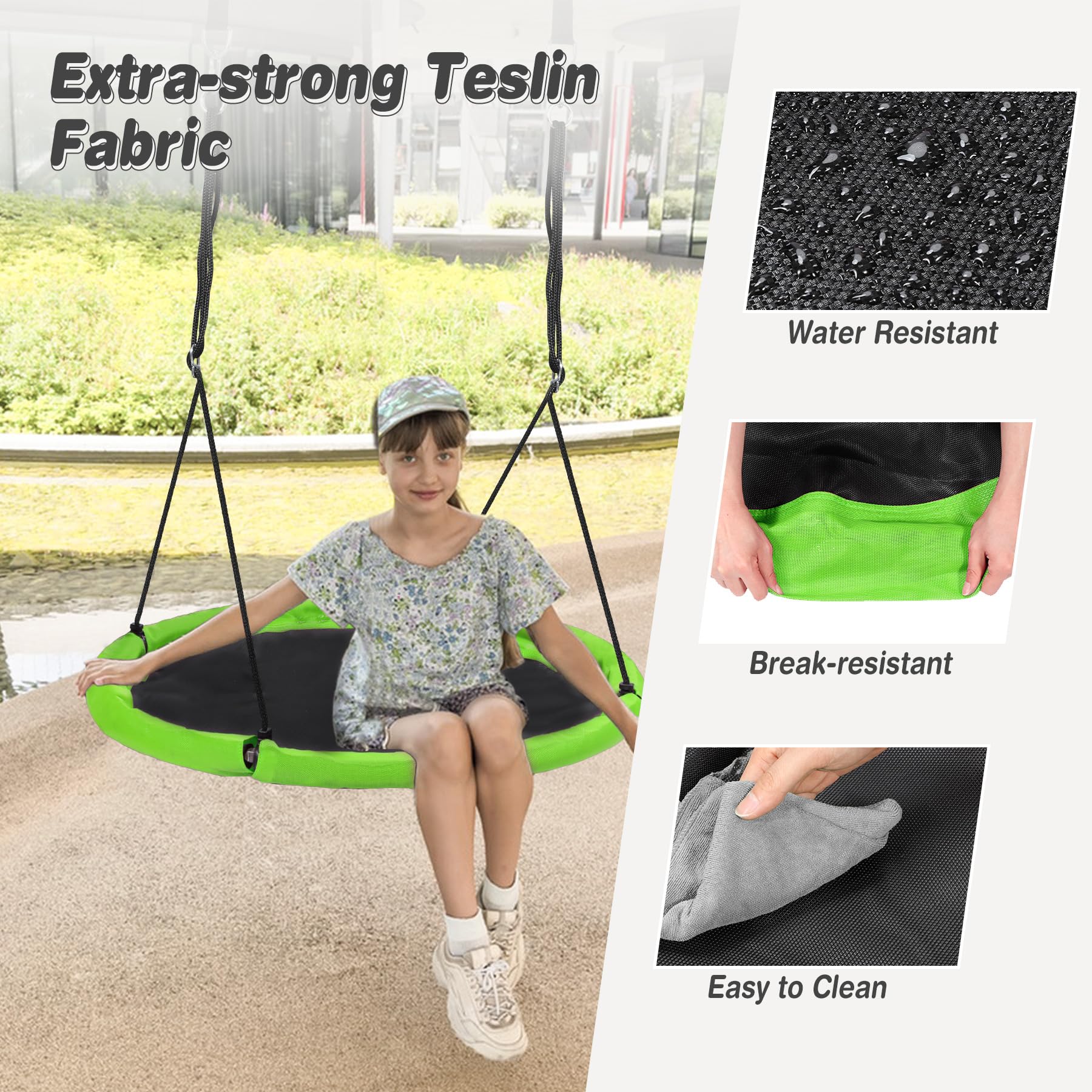 43" Tree Swing for Kids Outdoor, Waterproof Large Round Flying Saucer Swings for Trees and Swingset, Strong Heavy Duty for Outside Playground, 500LBS Weight Capacity, Purple