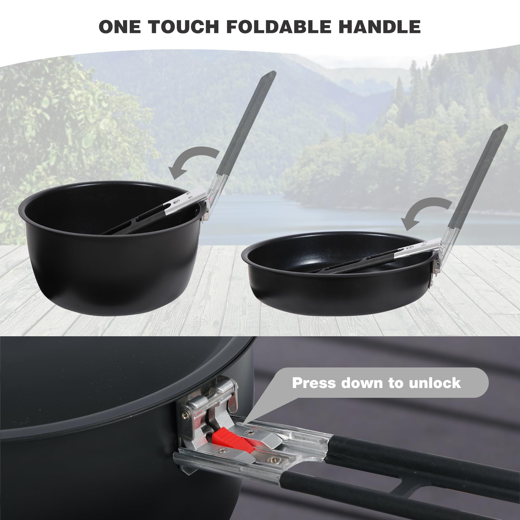 Camping Cookware Mess Kit with Folding Handle