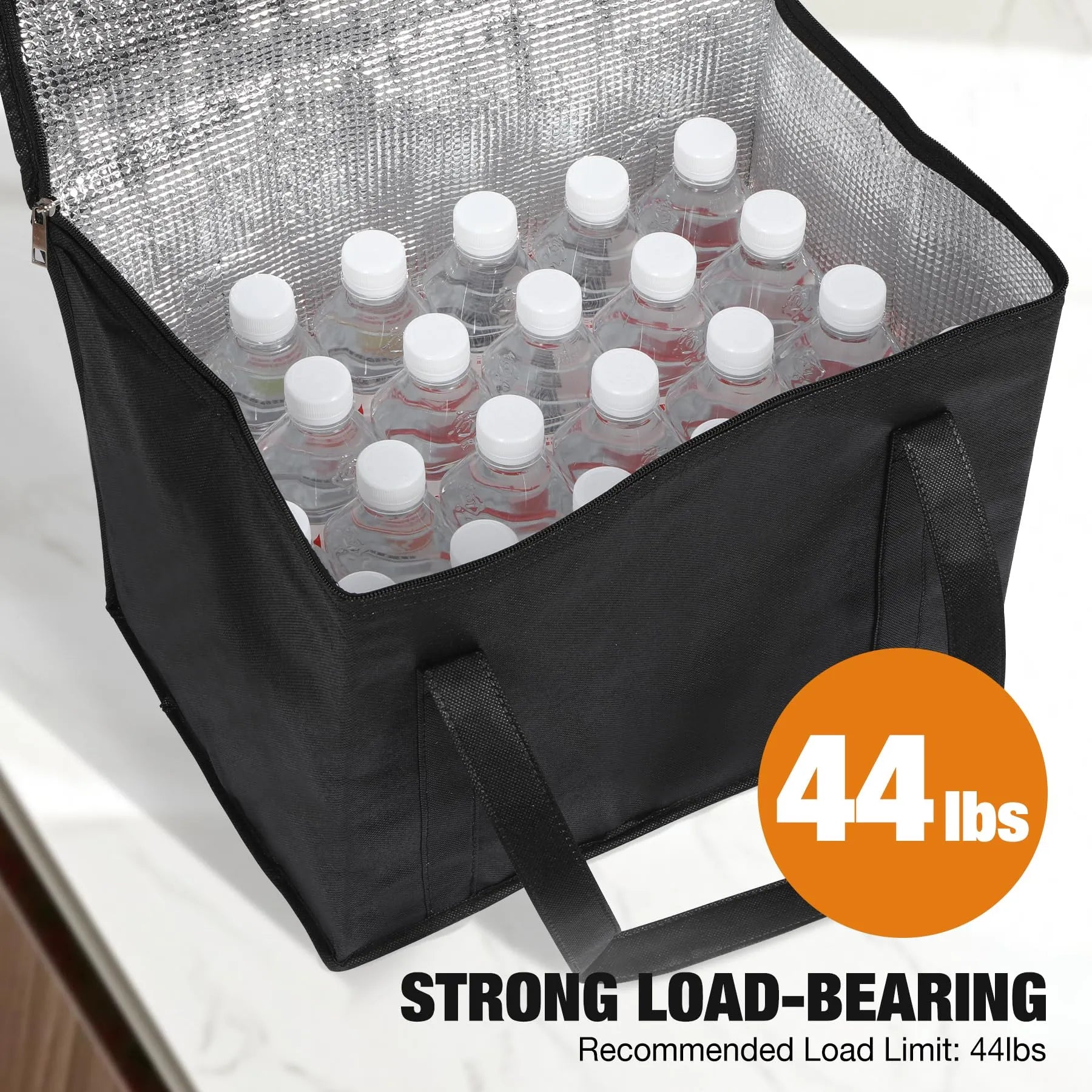 Insulated Cooler Bag Reusable Grocery Bags with Zippered Top