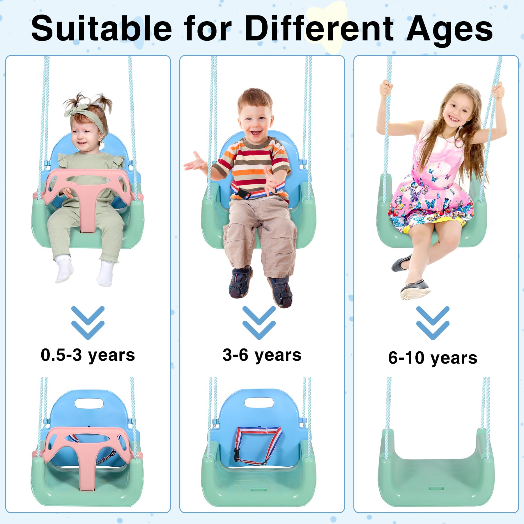 3 in 1 Toddler Swing for Outside Tree,Blue Green Pink