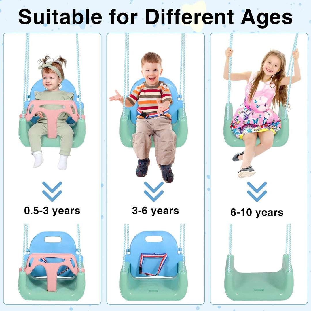 3 in 1 Toddler Swing for Outside Tree,Blue Green Pink