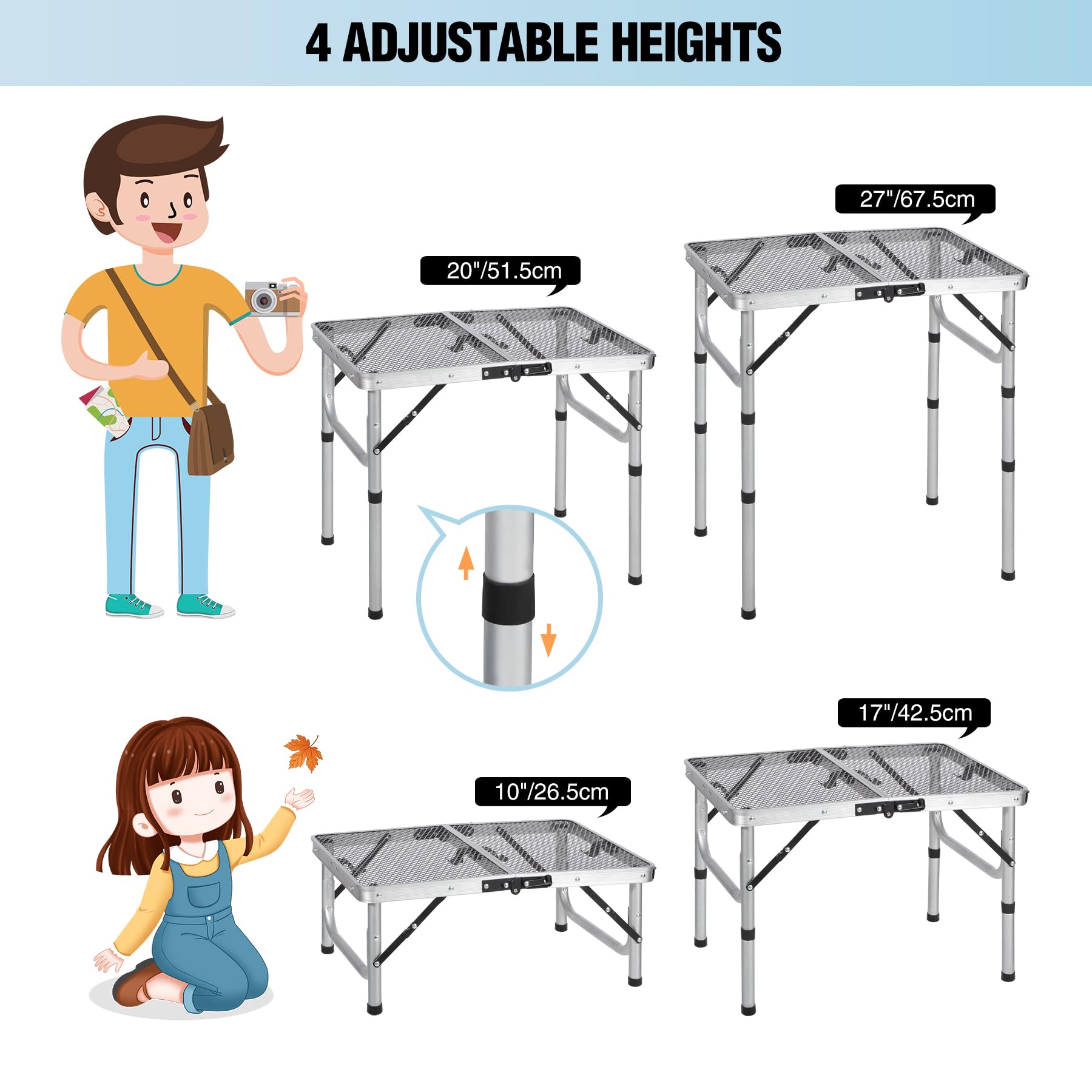 Adjustable Aluminum Mesh Camping Table
