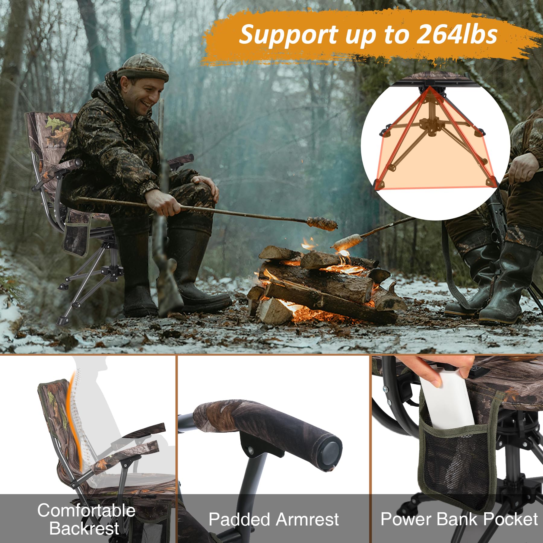 360° Swivel Heated Hunting Chairs for Ground Blinds