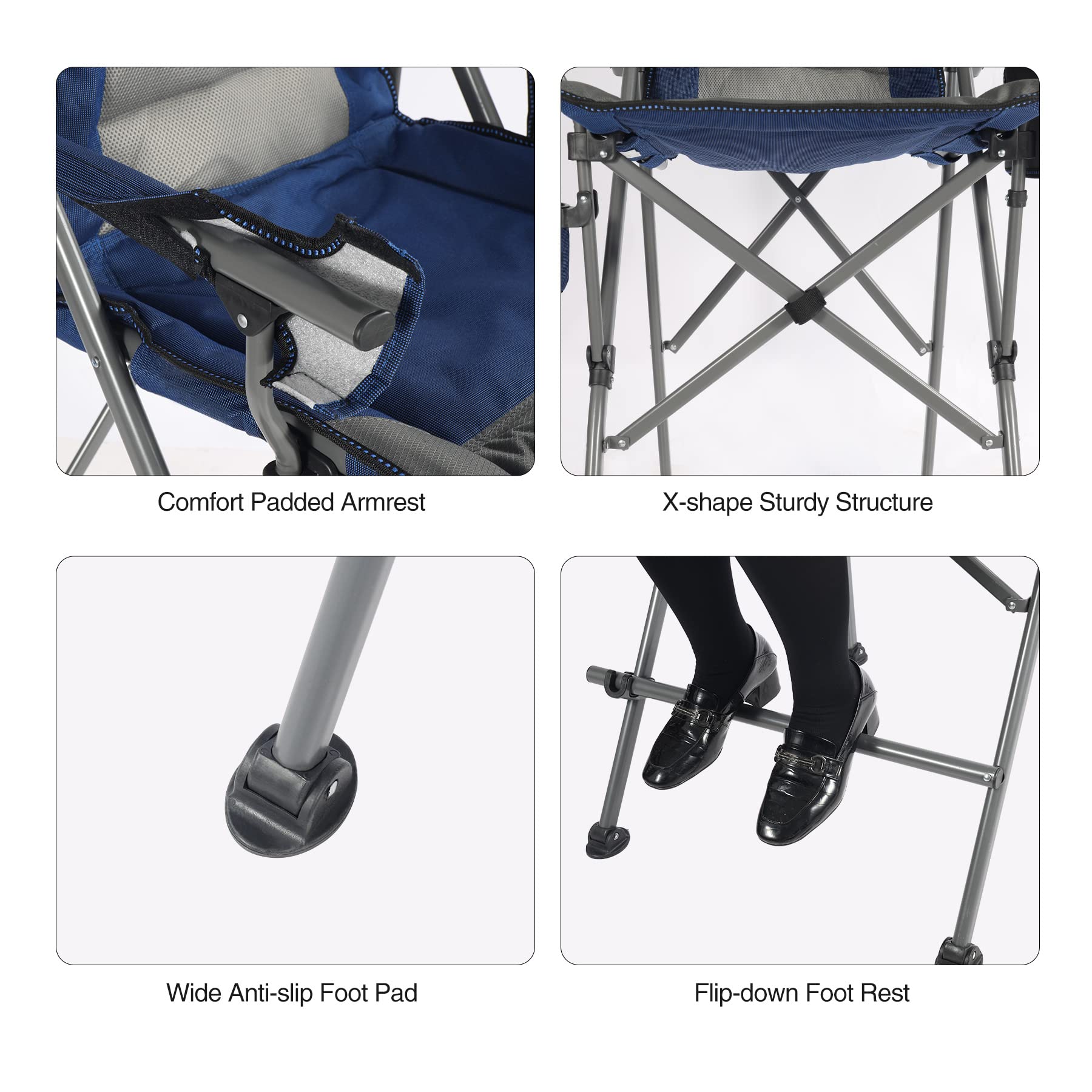 REDCAMP Padded 31" Bar Height Tall Folding Camping Chairs for Adults, Heavy Duty 330 lbs Directors Chair Foldable with Foot Rest and Cup Holder, Blue