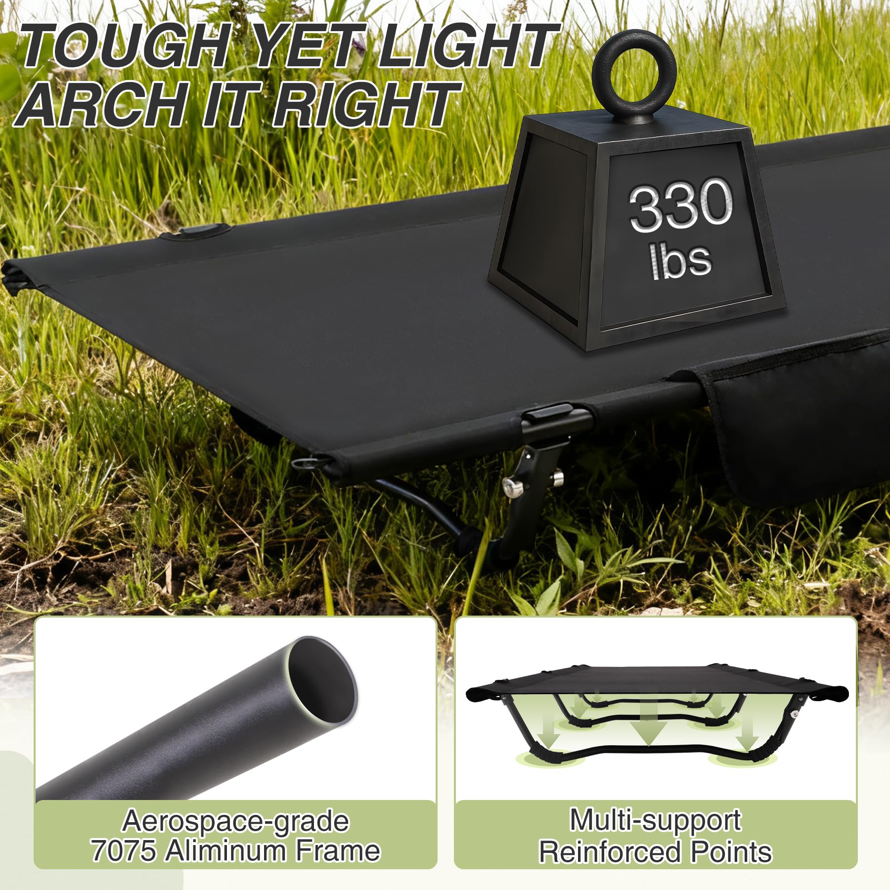 Ultralight Kids Cot,Portable Compact Camping Cot with Storage Bag for Adults, Portable Tent Cot with Side Pockets for Outdoor Travel Hiking Backpacking