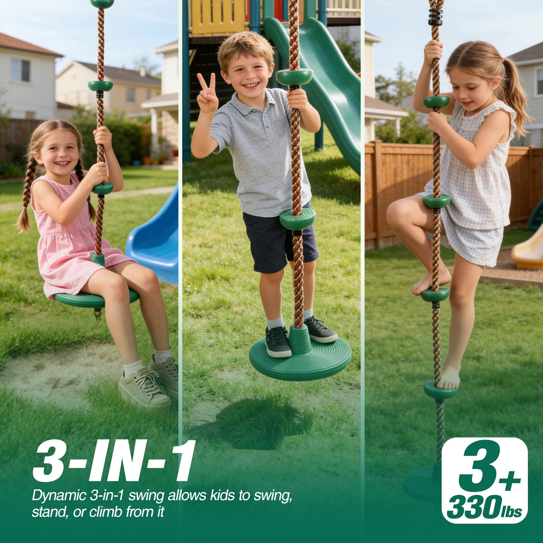 Climbing Rope Swings for Trees, Heavy Duty Plastic Disc Swing Seat for Kids and Adults with Hanging Strap and Snap Hooks