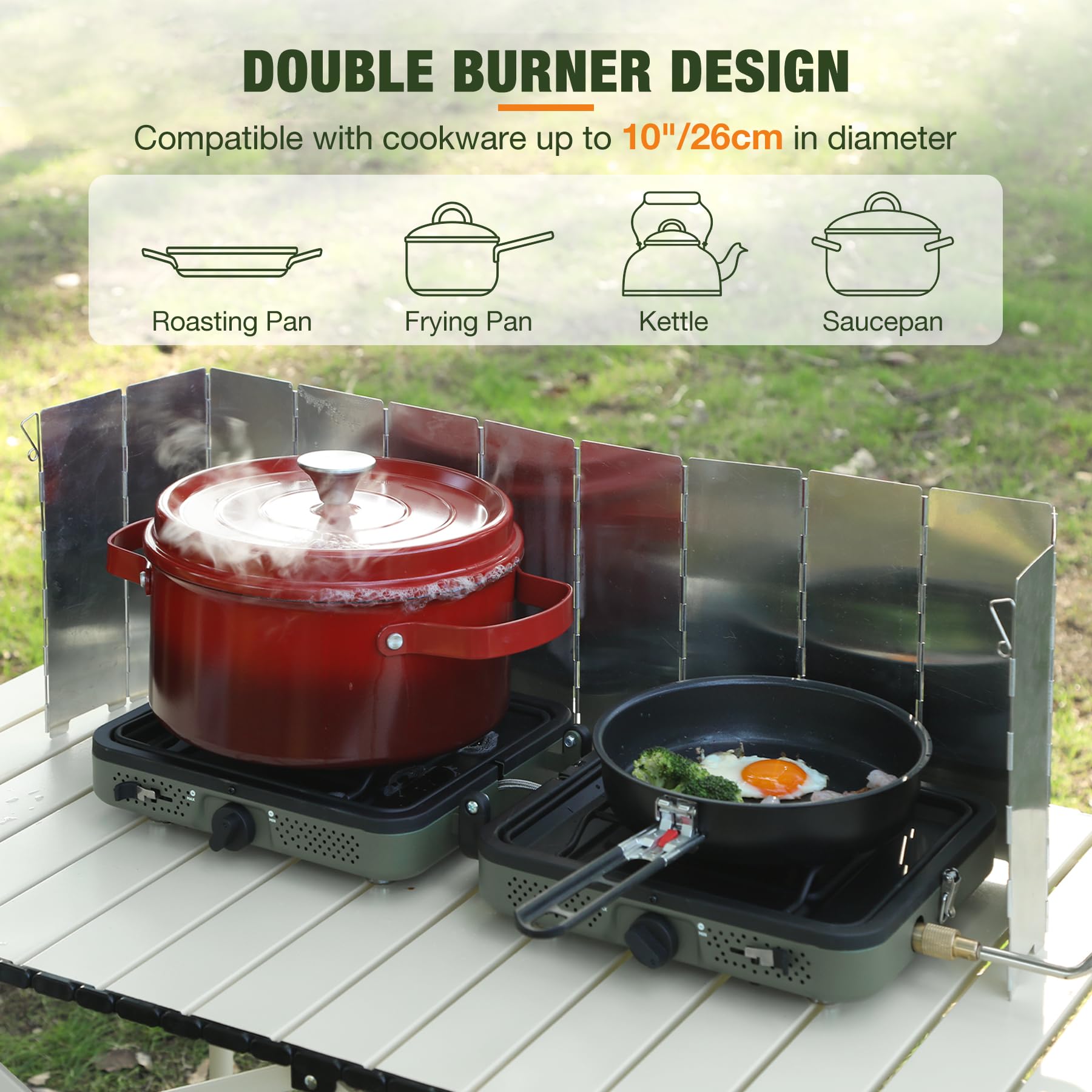 2 Burner Camping Stove with Windscreen