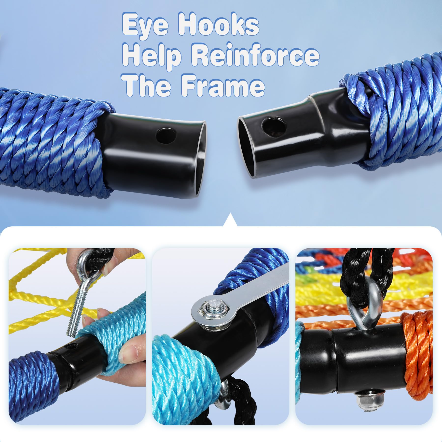 40" Spider Web Swing for Kids Outdoor, Rope Round Flying Web Swing for Tree with Hanging Straps for Playground Backyard, Heavy Duty Capacity 750lbs, Rainbow