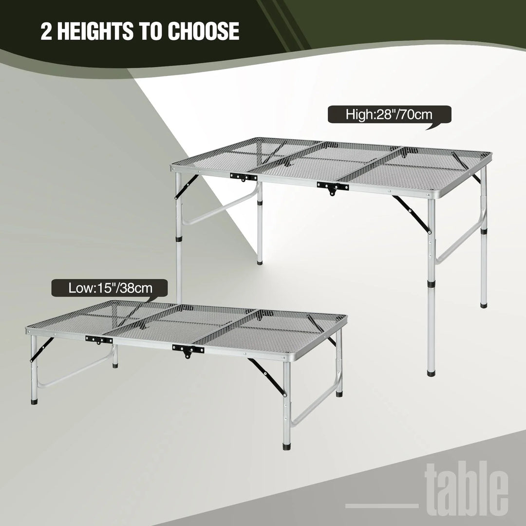 Folding Grill Table for Outside with Adjustable Height Legs