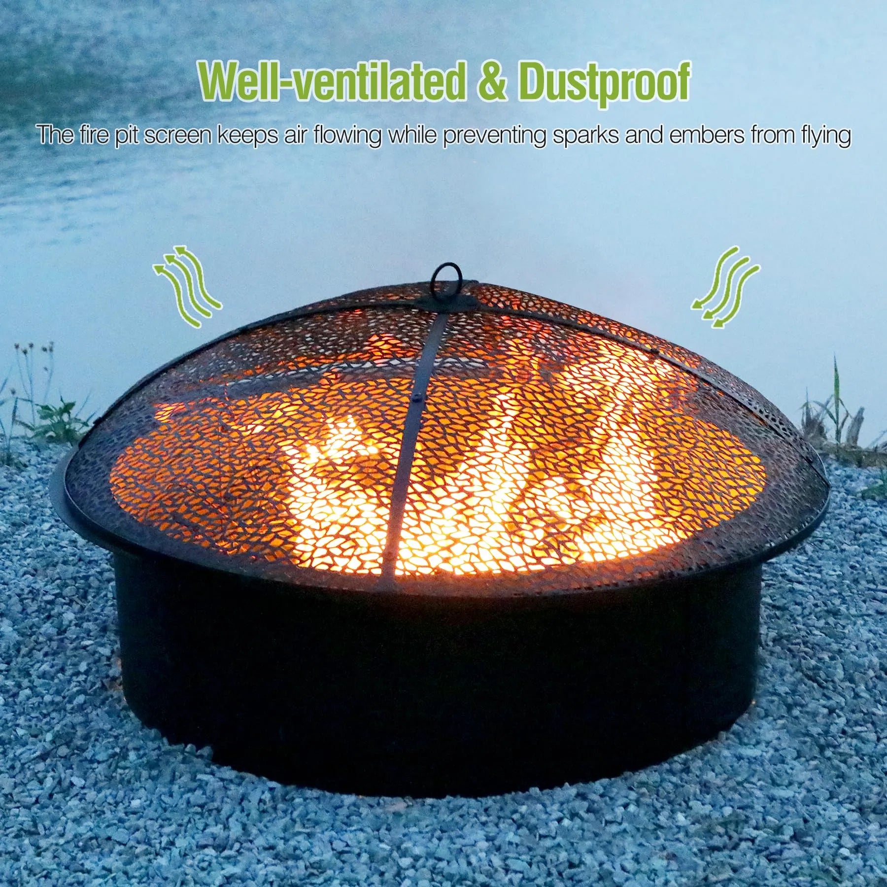 36Inch Fire Pit Spark Screen, Collapsible Fire Pit Screen Round with Handle, Heavy Duty Iron Fire Pit Cover Mesh Round Replacement Firepit Screens Easy Opening for Outdoor Patio Backyard