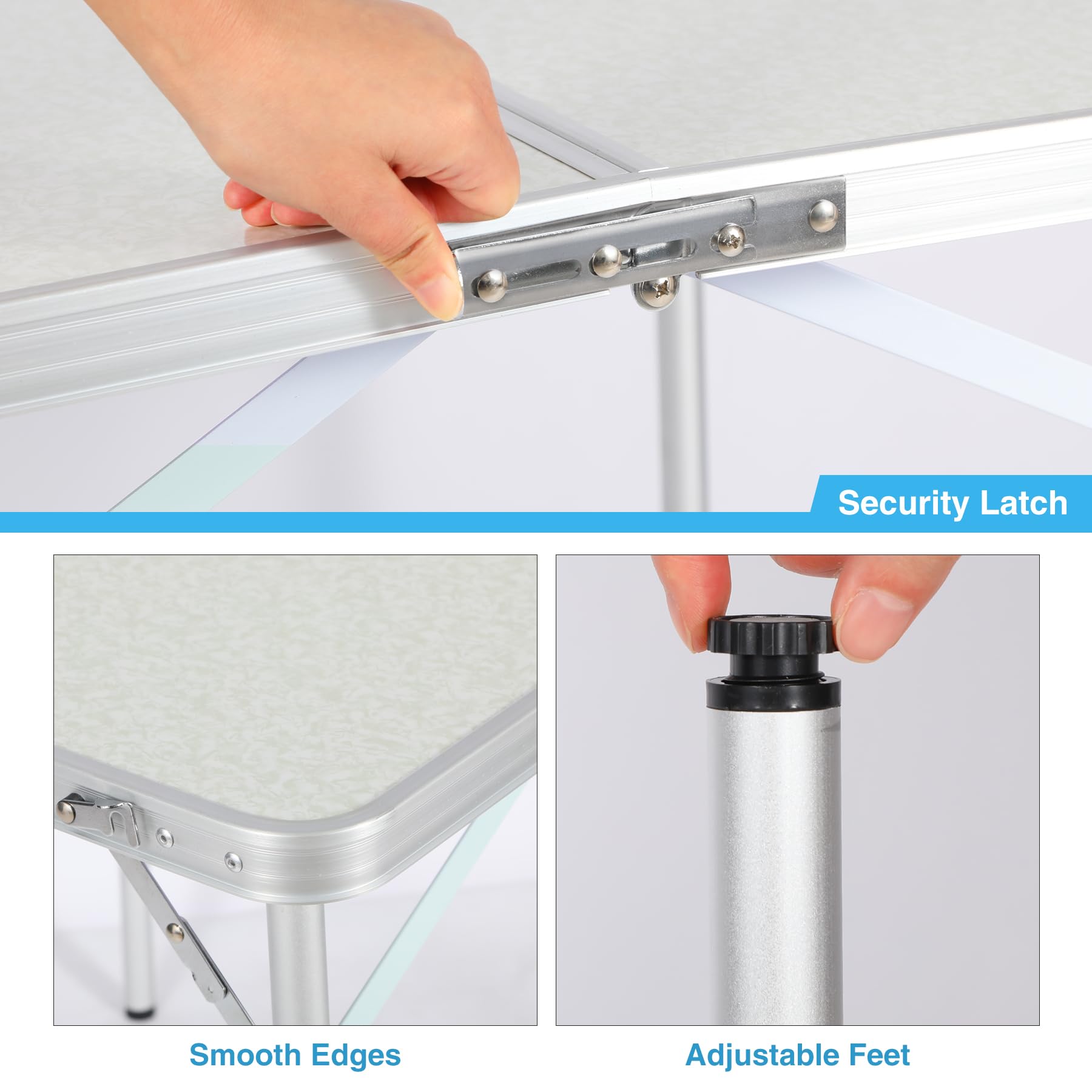 32" Square Folding Camping Table with Adjustable Heights Legs, Lightweight Portable Aluminum Fold in Half Small Card Tables Bridge Tables for Outdoor Picnic, White