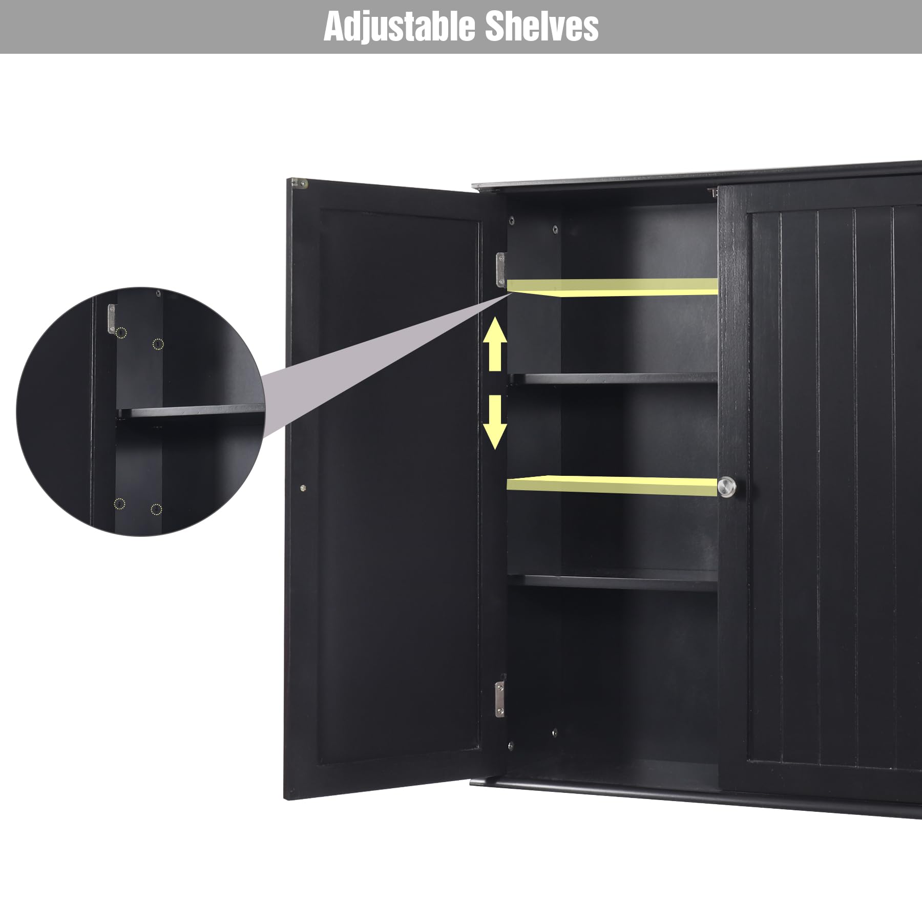 Black REDCAMP wall cabinet with adjustable interior shelf positions