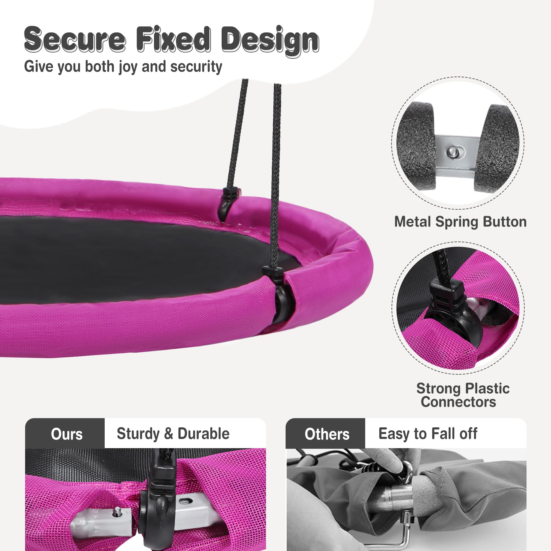 43" Tree Swing for Kids Outdoor, Waterproof Large Round Flying Saucer Swings for Trees and Swingset, Strong Heavy Duty for Outside Playground, 500LBS Weight Capacity, Purple