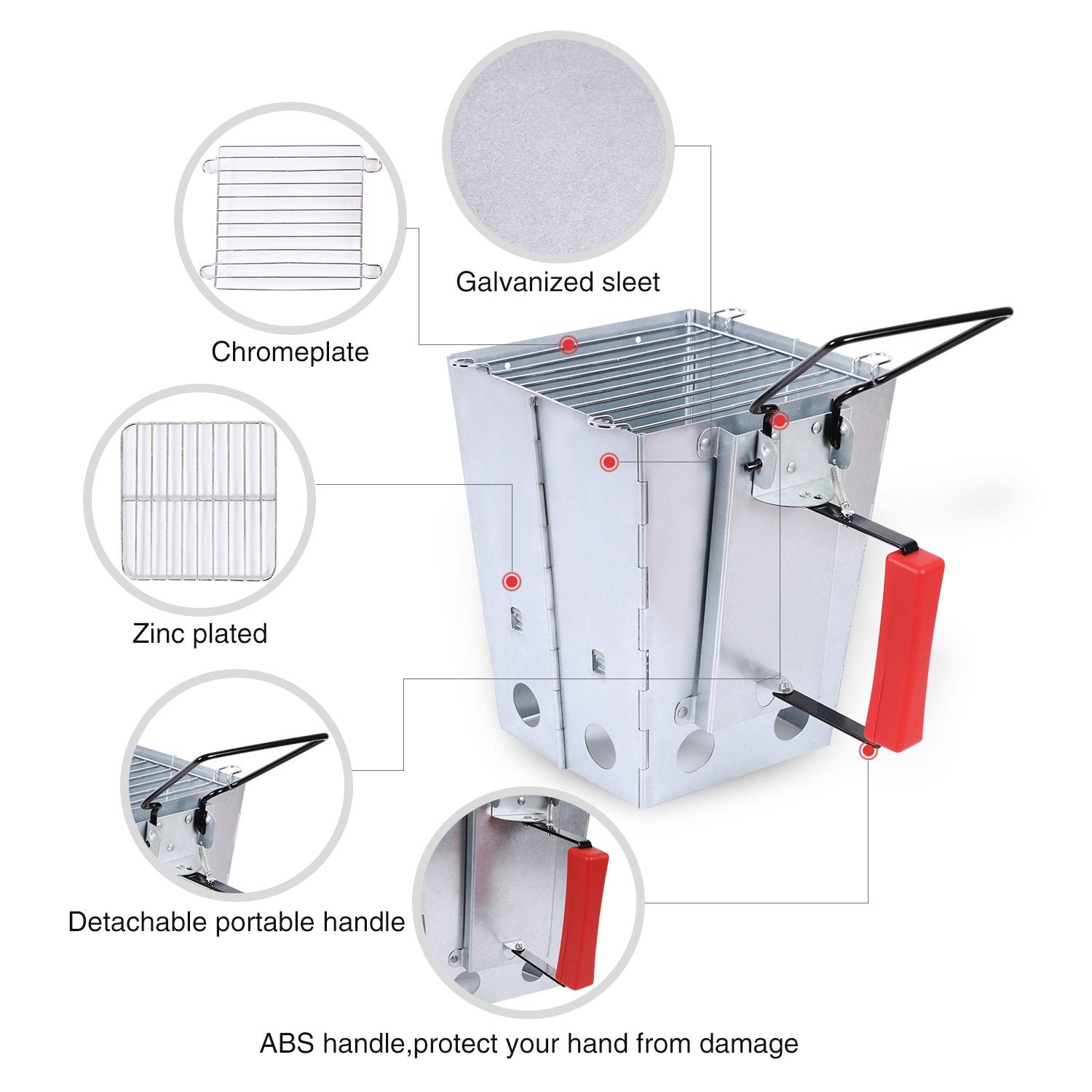 Quick Ignition Foldable Charcoal Chimney Starter with Grill, Multi-Functional BBQ Charcoal Grill Starter, Wood Stove and Rocket Stove for Outdoor Lawn, Patio & Camping