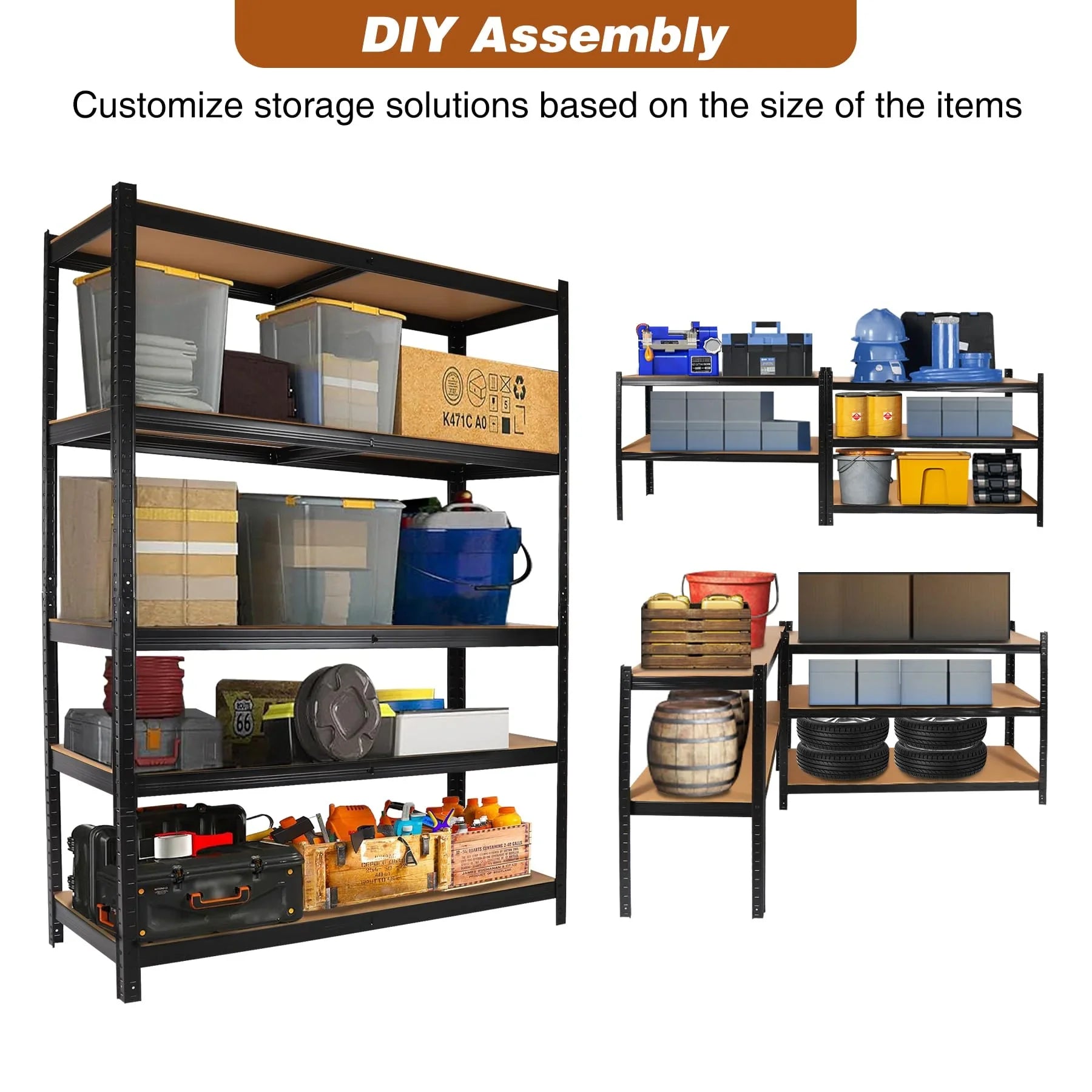 48" W Garage Shelving Units and Storage, 5 Tier Metal Heavy Duty Storage Shelves Rack Adjustable Heights for Garage Basement,Warehouse,Pantry Closet,Kitchen,Industrial, 1 Pack