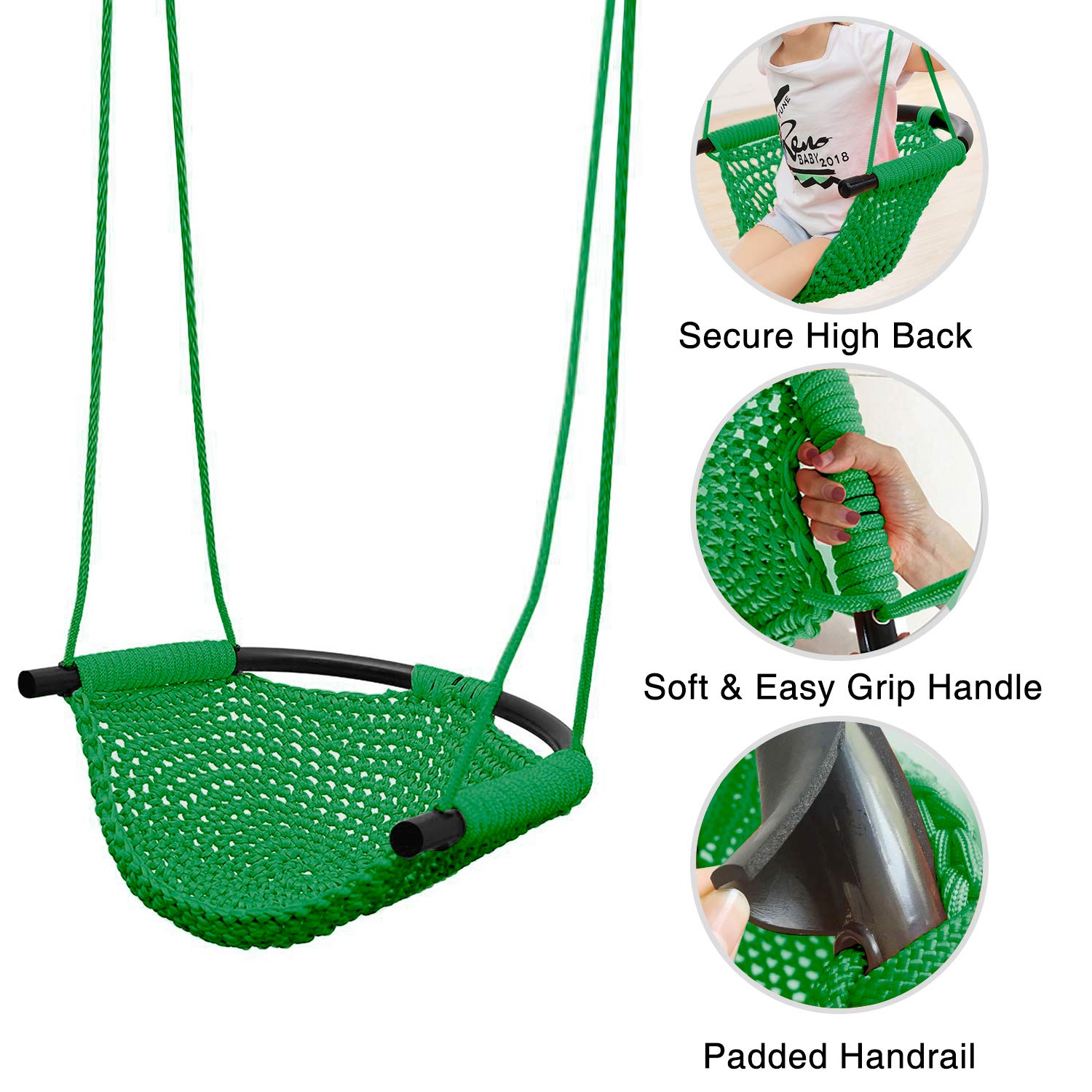 Toddler Swing, Swing Seat for Kids with Heavy Duty Adjustable Ropes, Hand-Knitting Secure Children Swing Set for Indoor Porch, Outdoor Playground, Backyard, Tree