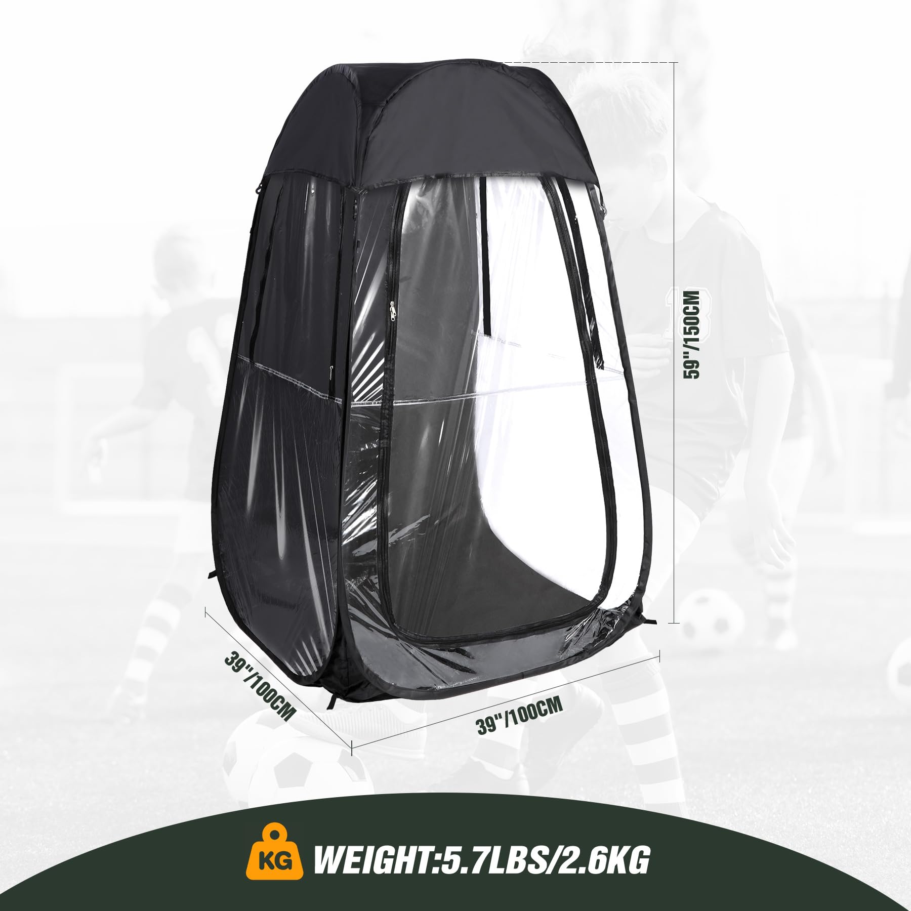 Sports Tent Pop Up Shelter, 1 Person All Weather Tents for Outside Sports, Waterproof Windproof Rain Pod, Instant Setup Clear Pop Up Shelter for Soccer, Baseball, Fishing
