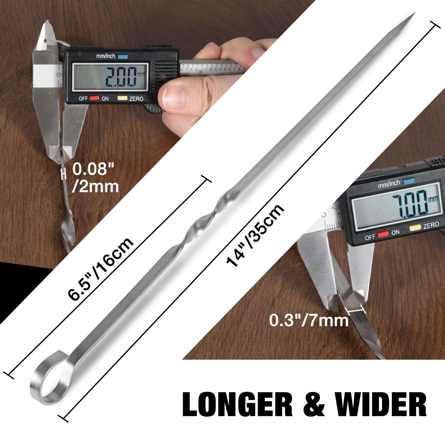 14" Flat Stainless Steel Kabob Skewers with Storage Tube