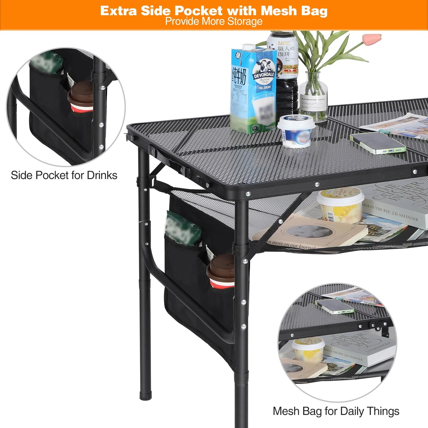 Folding Grill Table for Outside with Adjustable Height Legs