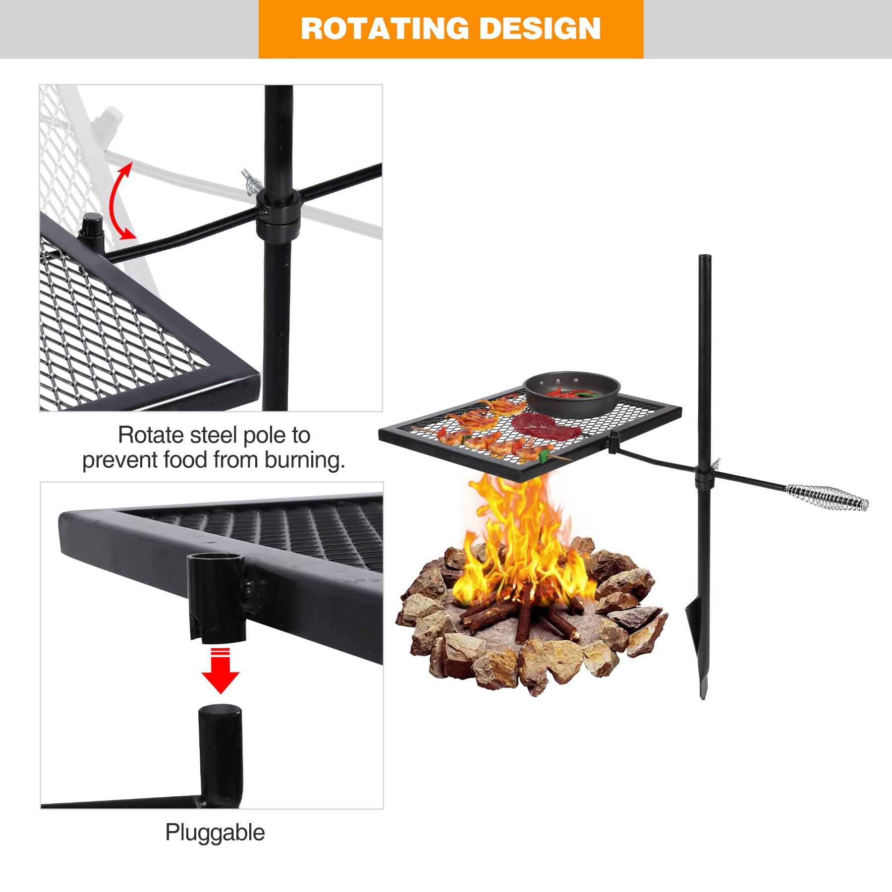Folding Swivel Campfire Grill for Open Flame Cooking