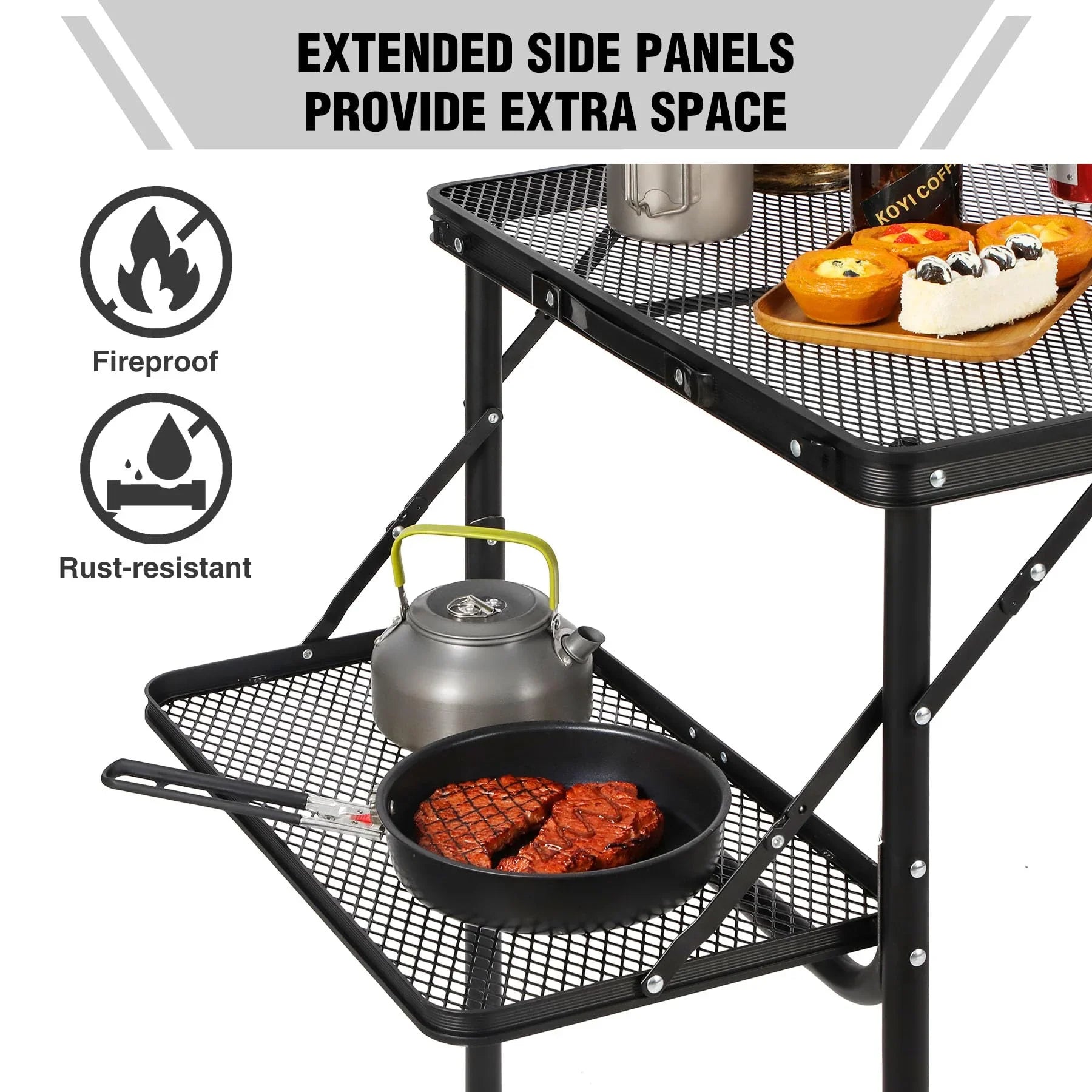 Folding Grill Table for Outside with Adjustable Height Legs