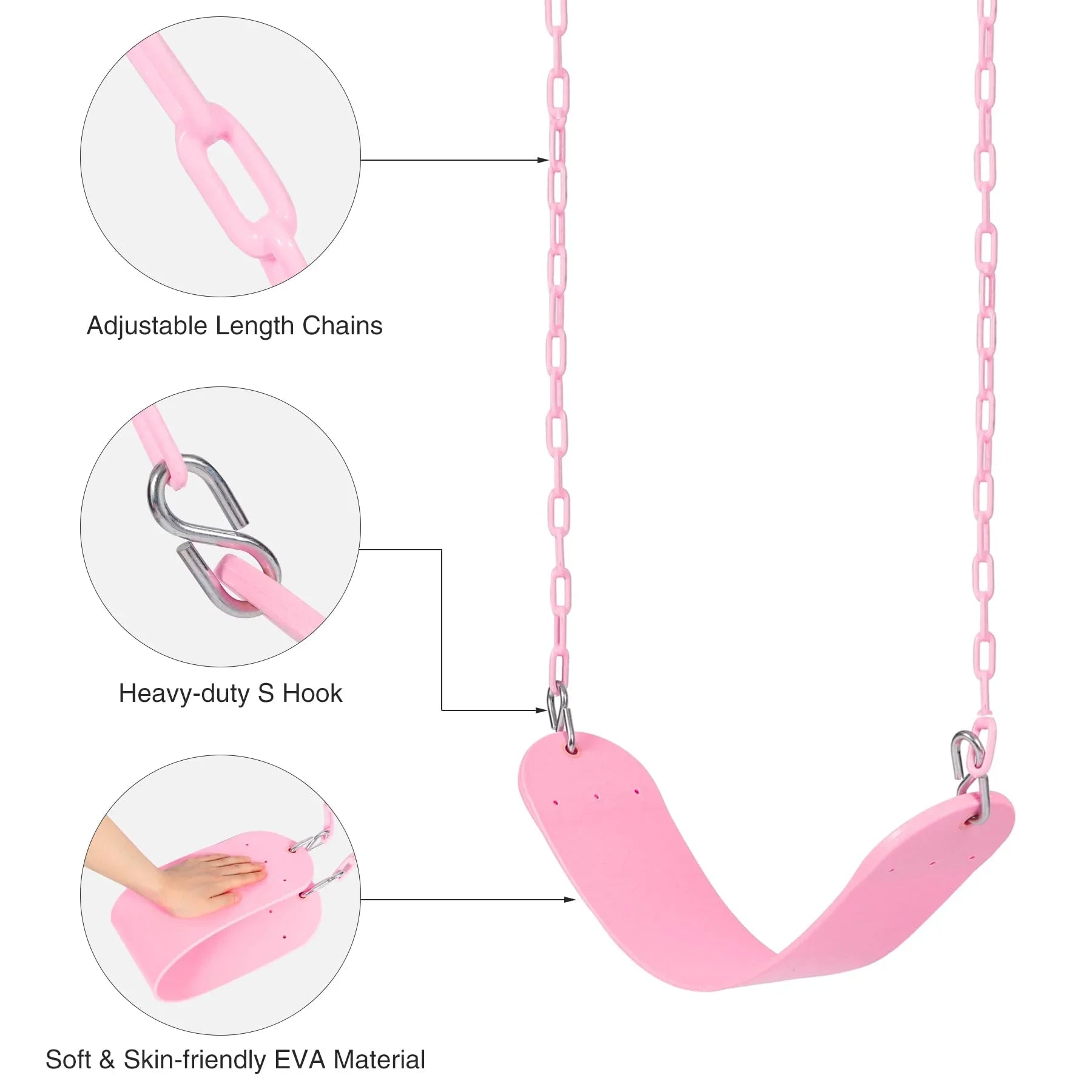 High Back Full Bucket Swing with Heavy Duty Swing Seat Combo Pack (Triangle and Chain Dip), Tree Straps Included, Pink