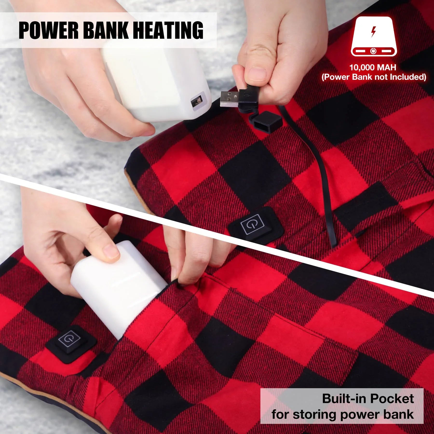 Heated Sleeping Bag Pad, Heated Sleeping Bag Liner, 5 Heating Zones, 3 Adjustable Heat Settings USB Heating Pad for Cold Weather Camping Backpacking or Hiking, Red