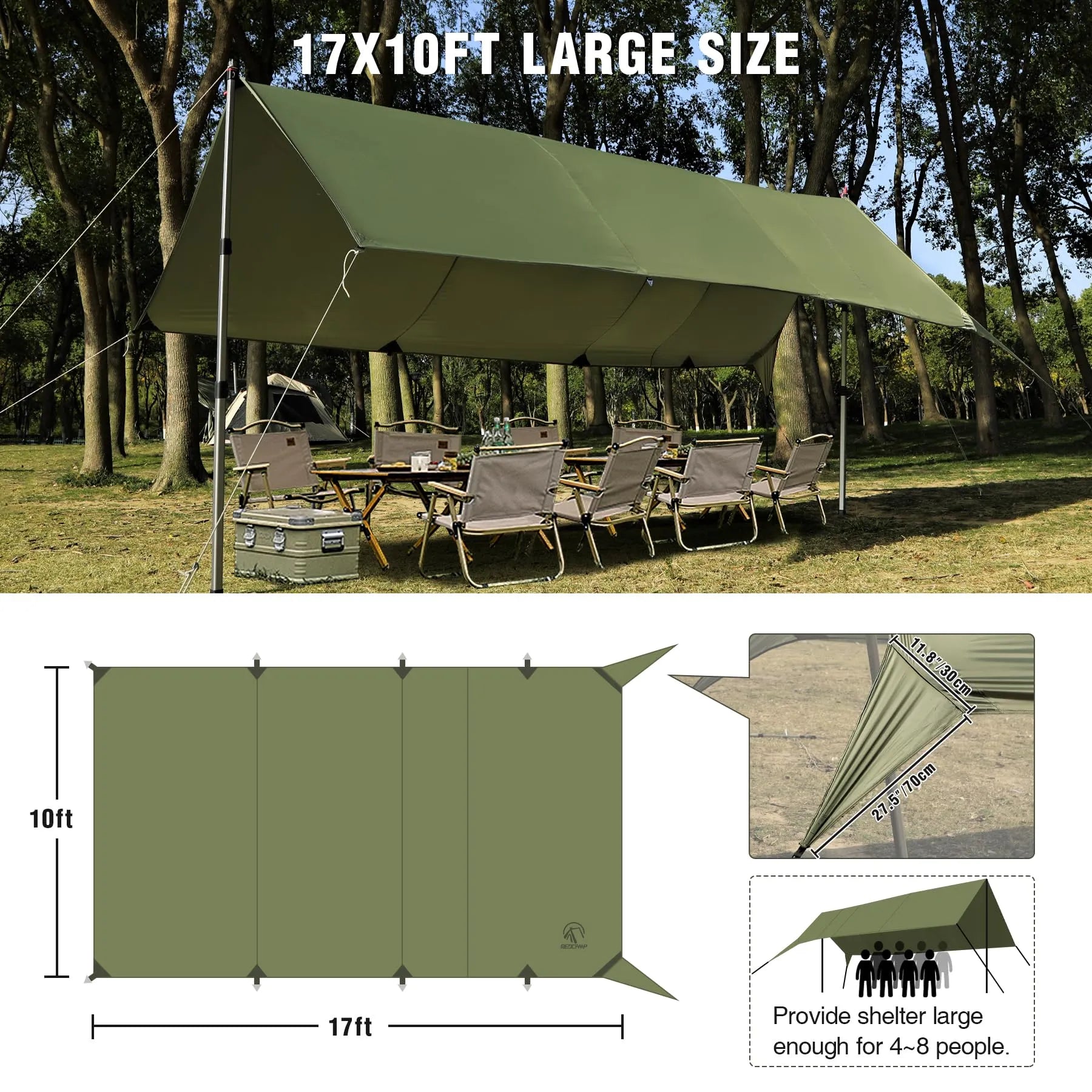 10x17ft Waterproof Camping Tarp