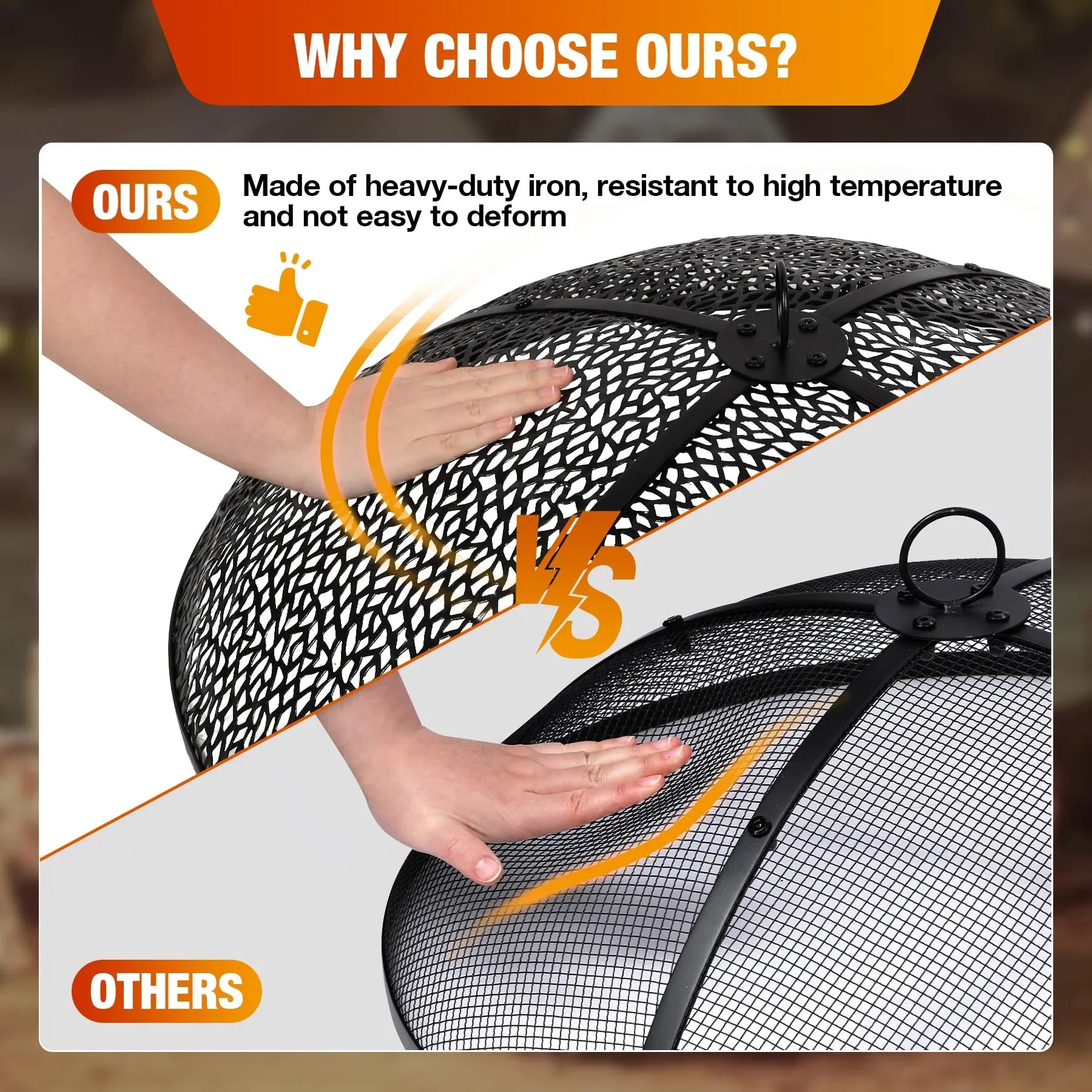 30Inch Fire Pit Spark Screen, Collapsible Fire Pit Screen Round with Handle