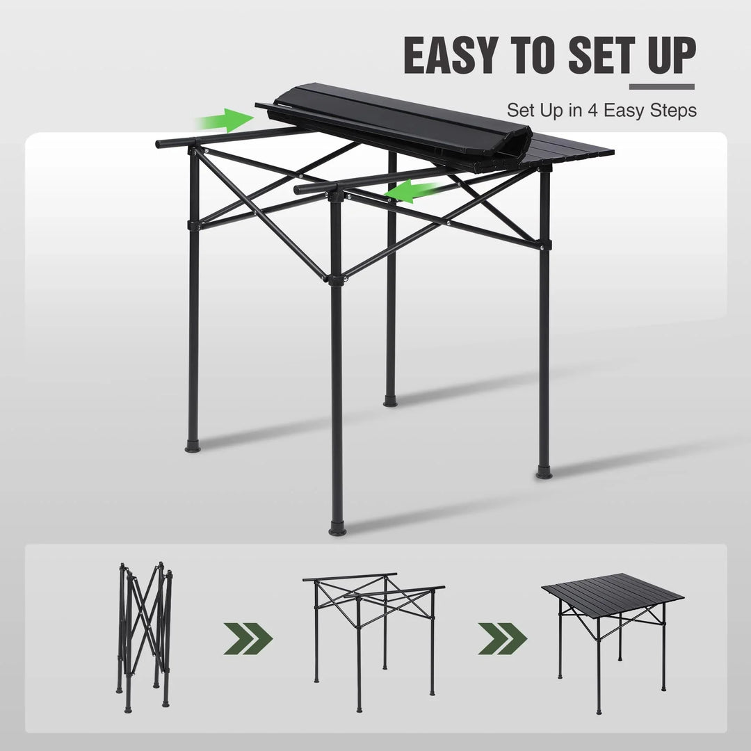 Portable Roll-Up Metal Camp Table - Black Square