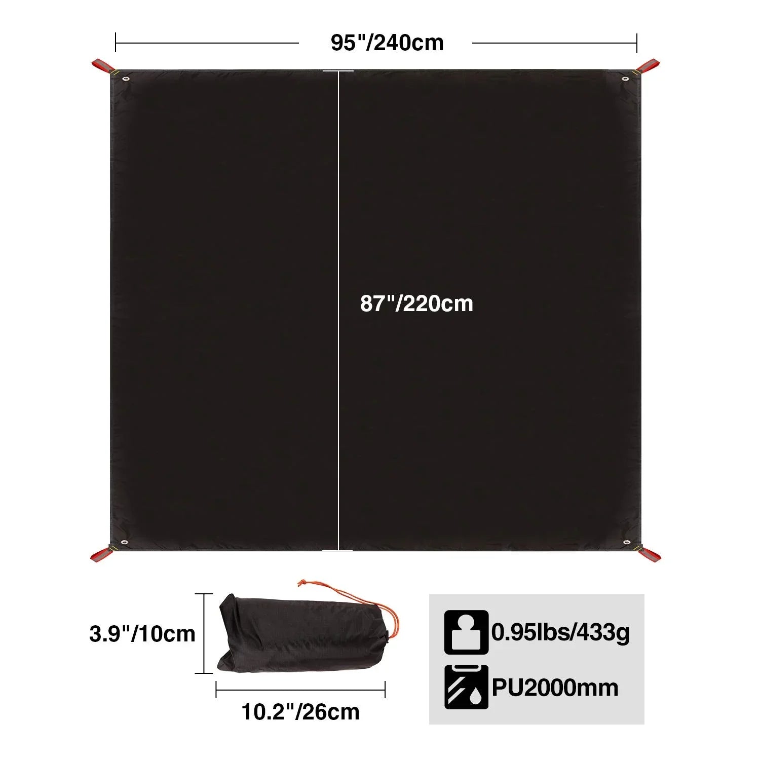 Ultralight Tent Footprint for 1-2 Person Tent, Multifunctional Waterproof Camping Tarp for Outdoor Hiking, Lightweight and Compact, 87"x55"