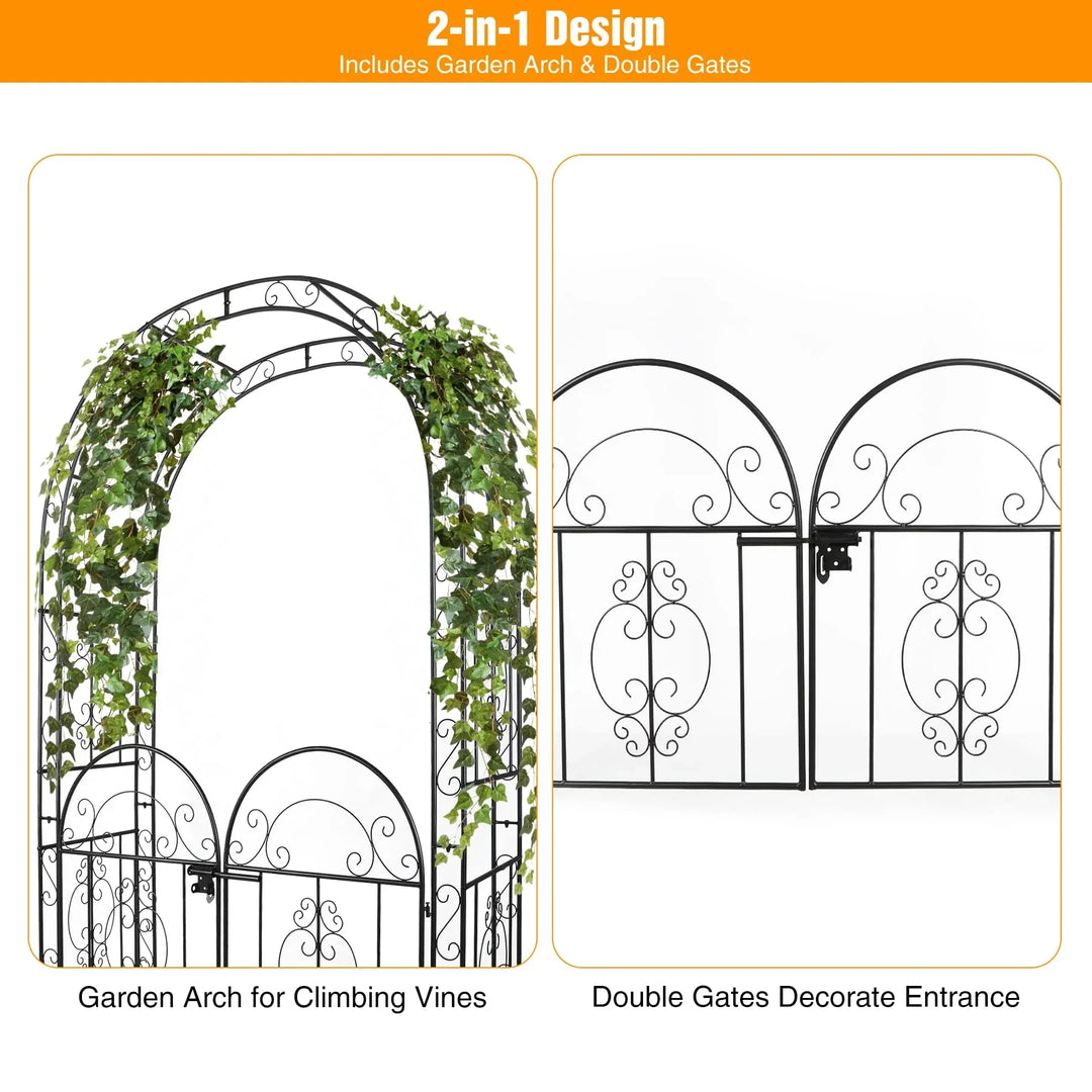 Metal Garden Arch Arbor with Double Gate
