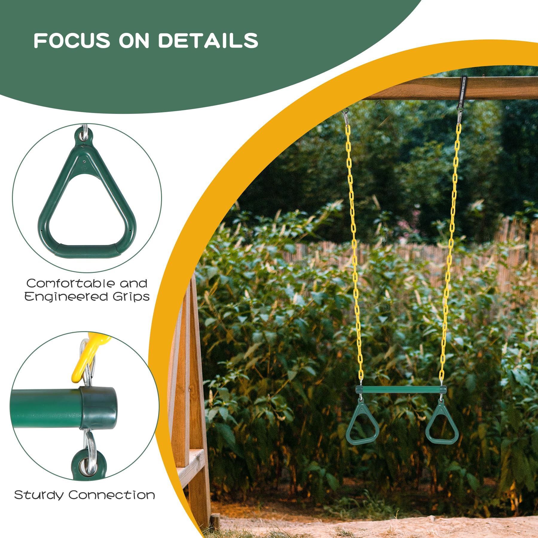 Heavy-Duty Playground Swing Seat & Trapeze Ring Combo