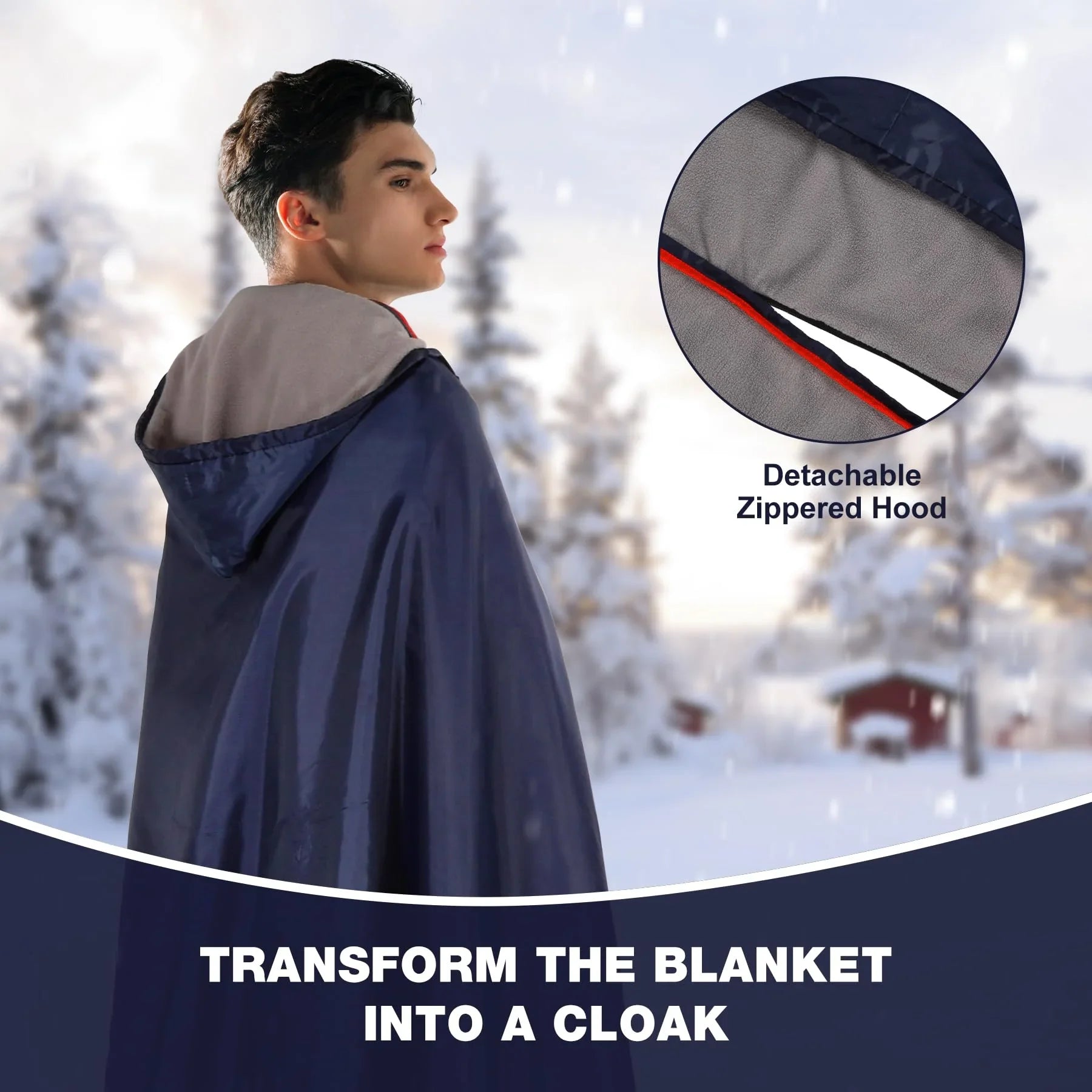 Large Waterproof Stadium Blanket with Hood for Cold Weather