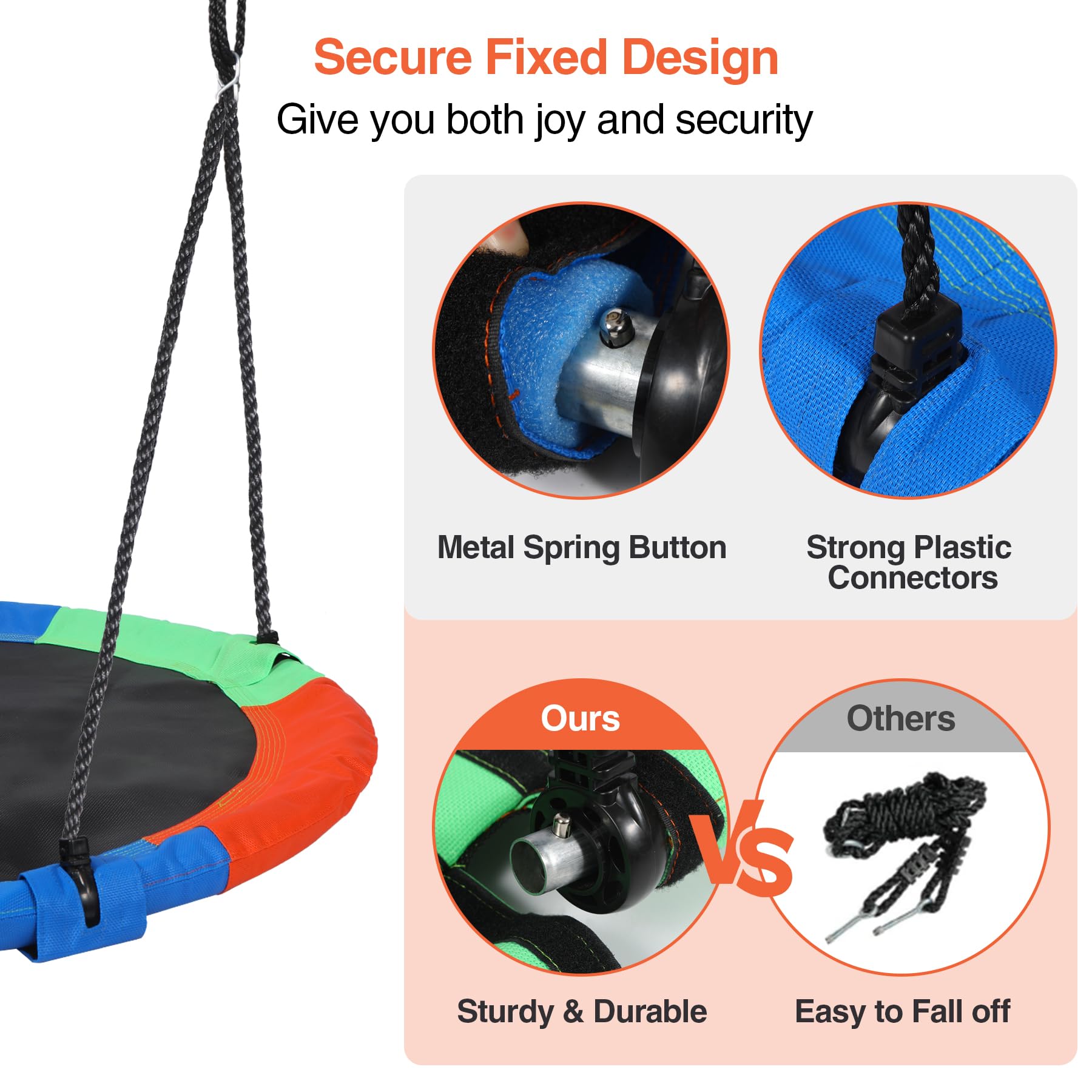 43" Tree Swing for Kids Outdoor, Waterproof Large Round Flying Saucer Swings for Trees and Swingset, Strong Heavy Duty for Outside Playground, 500LBS Weight Capacity, Rainbow