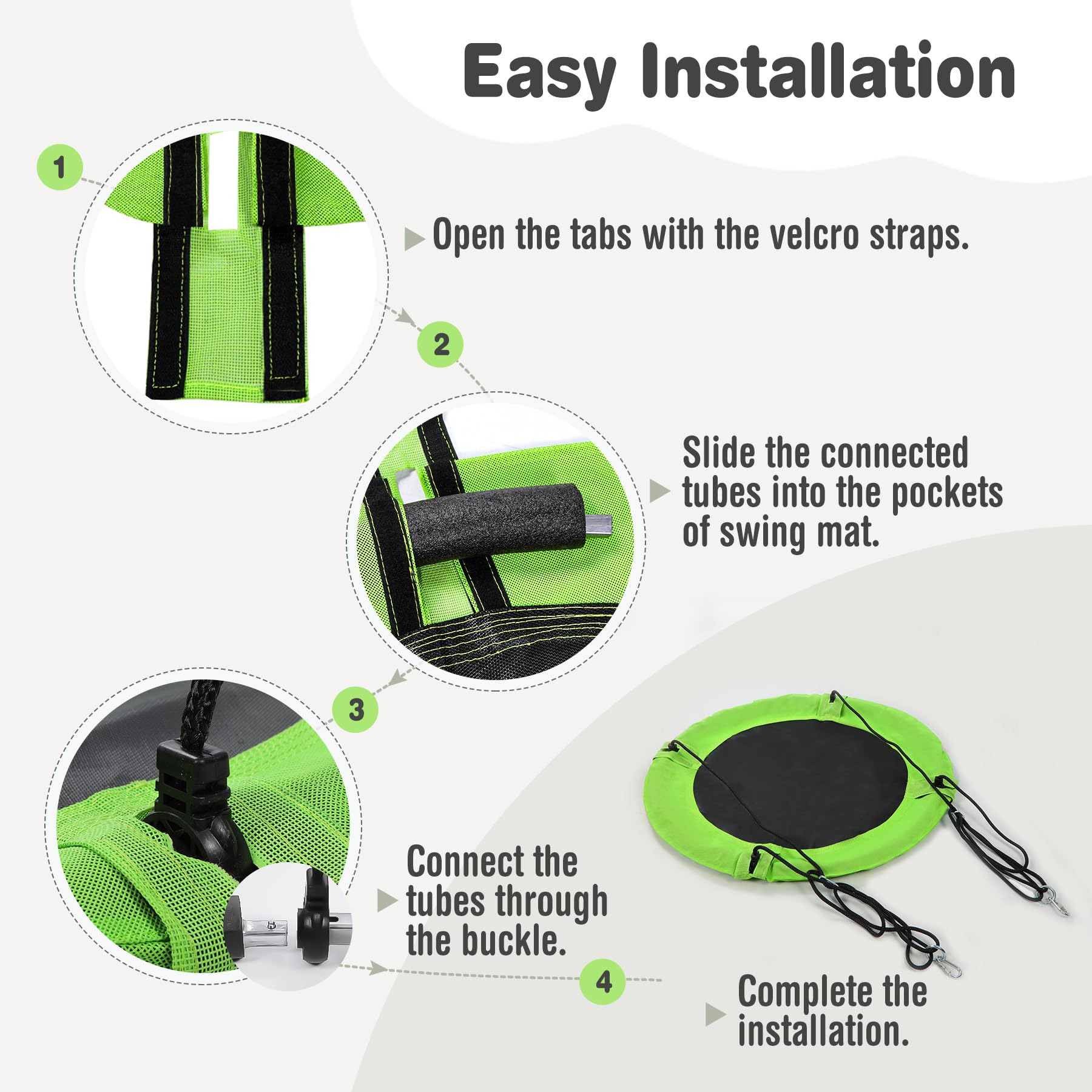 40" Flying Saucer Swing,Large Round Outdoor Swing for Kids, Heavy Duty 500 lbs Capacity,Green