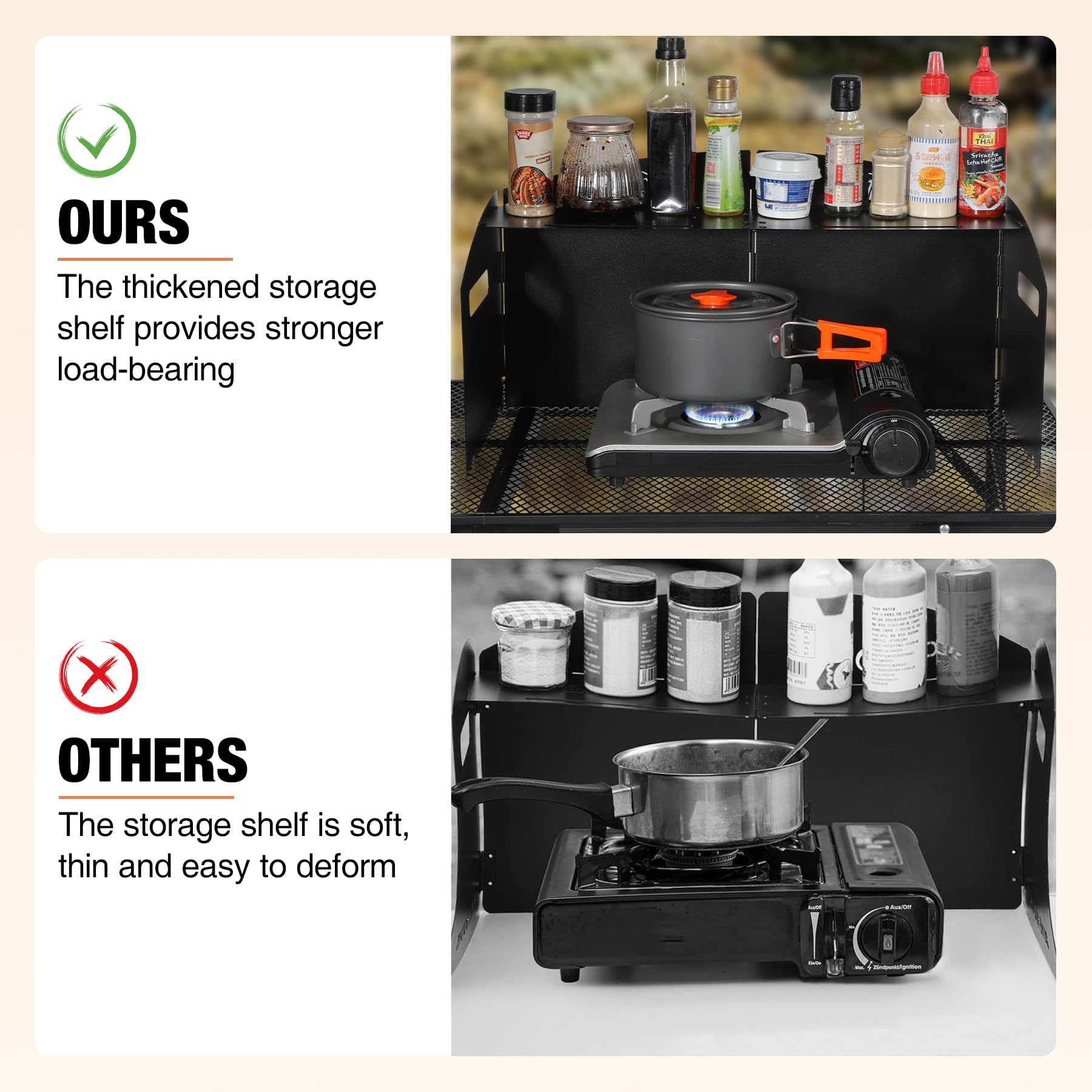 Portable 4 Panel Steel Camping Stove Windscreen, Foldable Windproof Outdoor Gas Stove Windshield with Storage Bag for Camping, Hiking, Backpacking, Picnic, Cooking Black